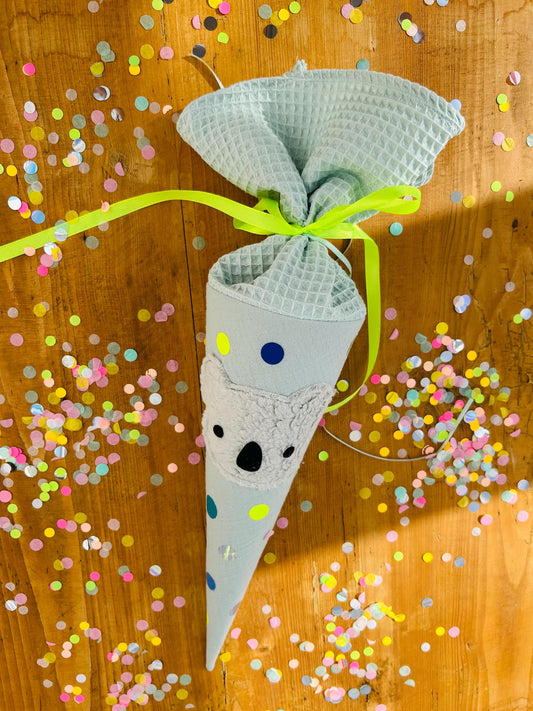 Schultüte Koala, Geschwisterschultüte Koala, Zuckertüte Trosttüte Schulanfang Einschulung, Kita Start, Schultüte personalisiert, neon, mint