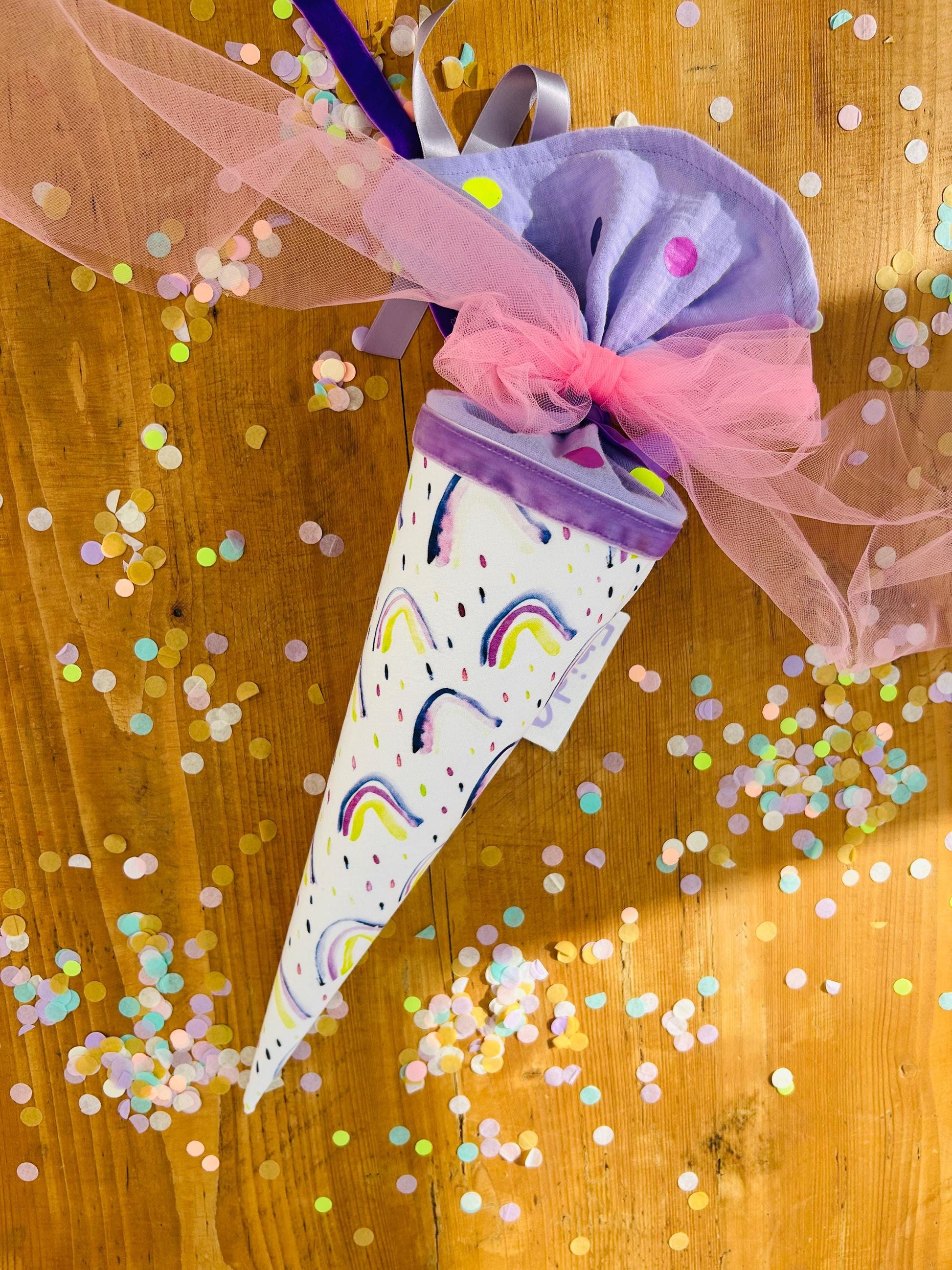 Schultüte Regenbogen, Geschwisterschultüte, Zuckertüte, Trosttüte Schulanfang Einschulung, Kita Start, Schultüte personalisiert, neon