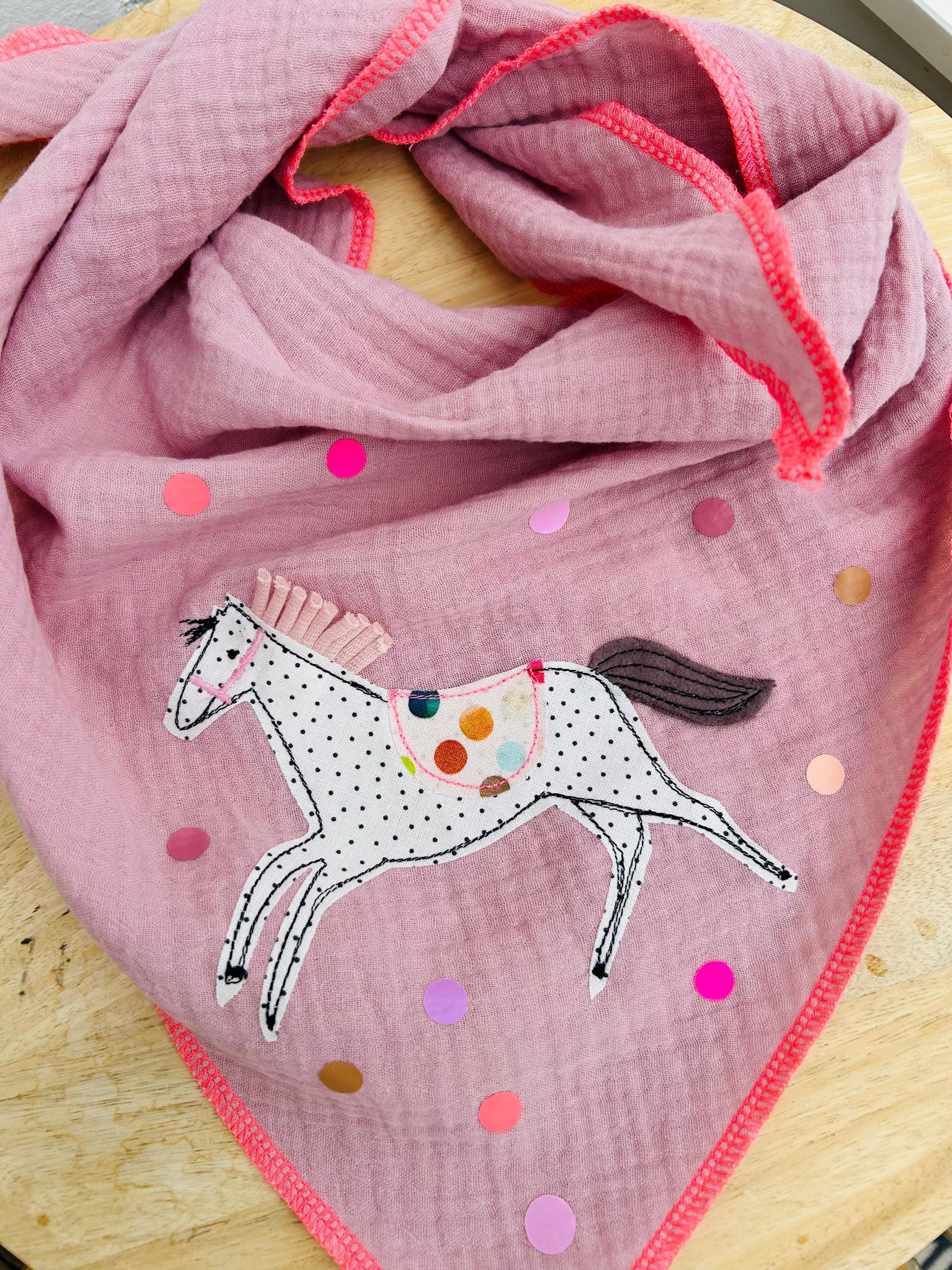 Kinder Halstuch Musselin , Musselintuch, Musselinschal, Tuch Pferd, Musselin rosa, Kindertuch Pferd, Halstuch Kinder, Mussleinschal Kinder