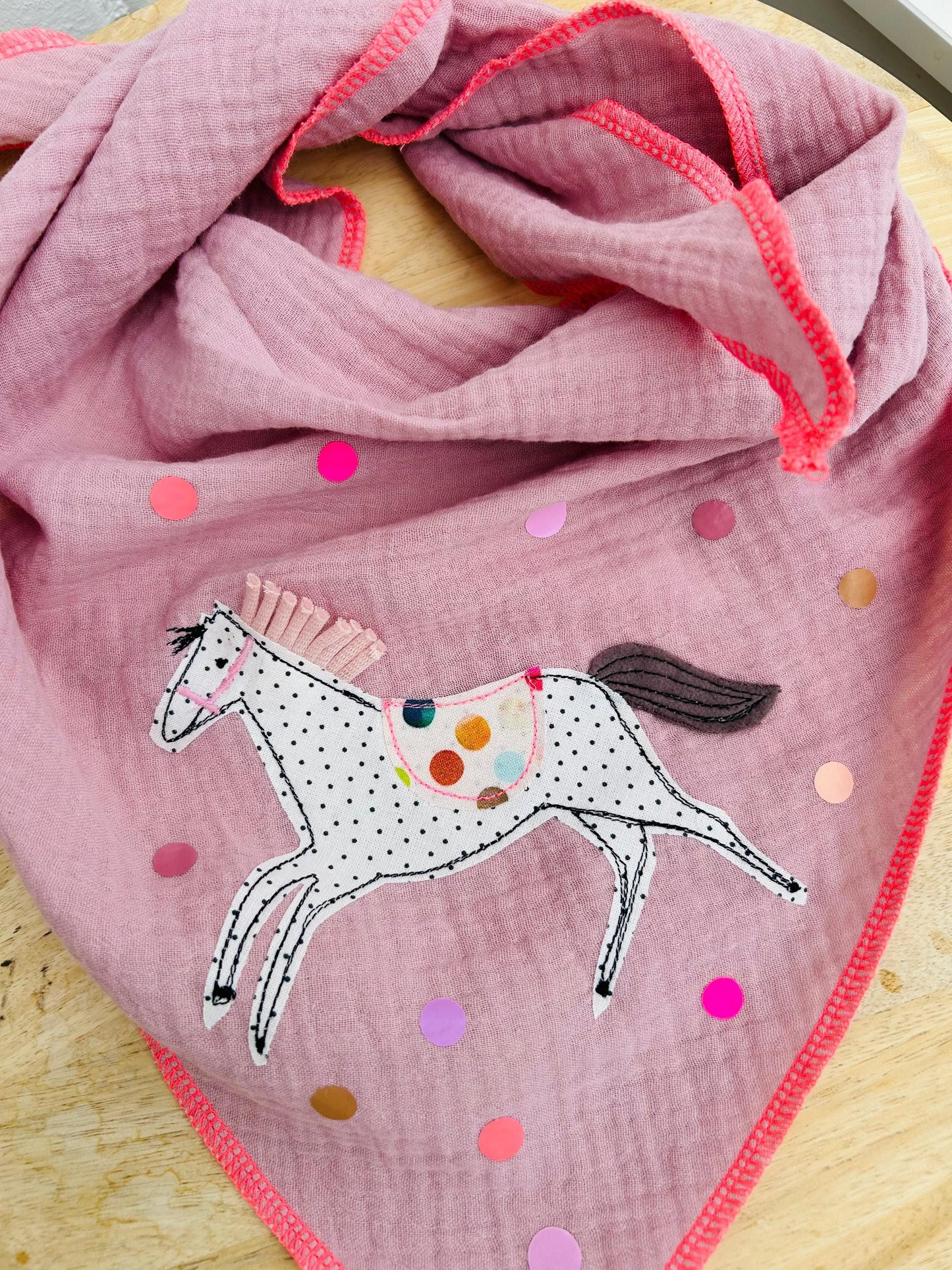 Kinder Halstuch Musselin , Musselintuch, Musselinschal, Tuch Pferd, Musselin rosa, Kindertuch Pferd, Halstuch Kinder, Mussleinschal Kinder