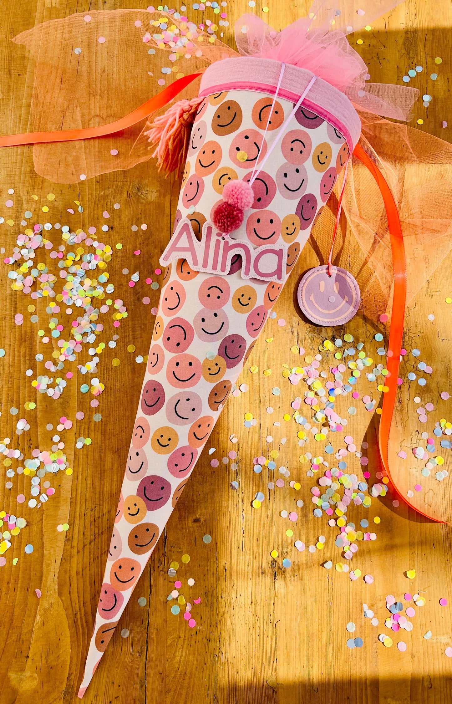 Smiley Schultüte Musselin Schultüte Mädchen Schultüte Smileys, Schultüte Tüll, Schultüte Ergobag, Konfetti, Schultüte personalisiert
