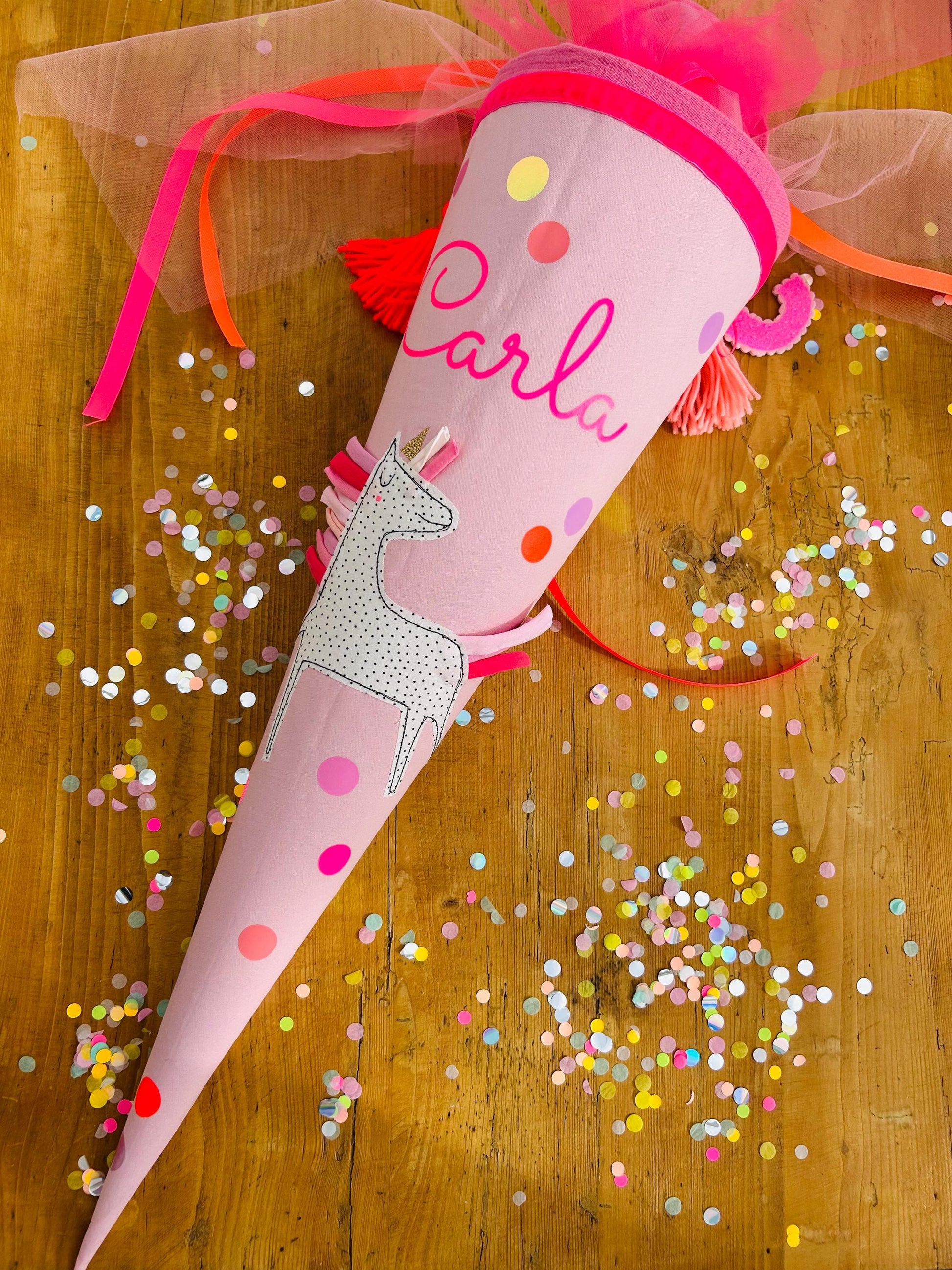 Schultüte Musselin, Schultüte Stoff, Schultüte Mädchen,Schultüte Einhorn, Einschulung, Musselinschultüte,Konfetti, Schultüte personalisiert