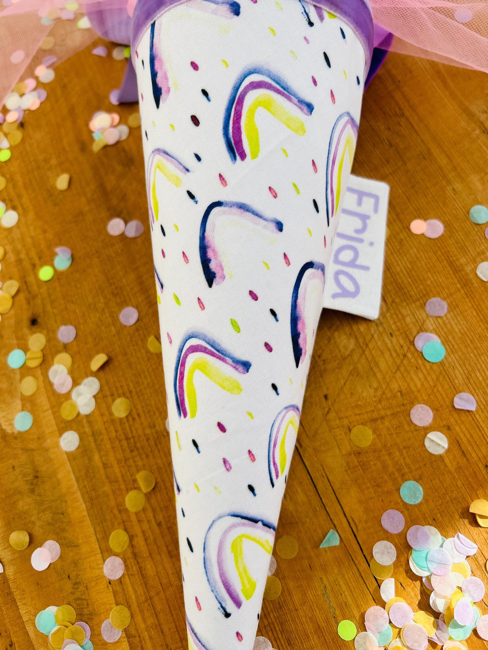 Schultüte Regenbogen, Geschwisterschultüte, Zuckertüte, Trosttüte Schulanfang Einschulung, Kita Start, Schultüte personalisiert, neon