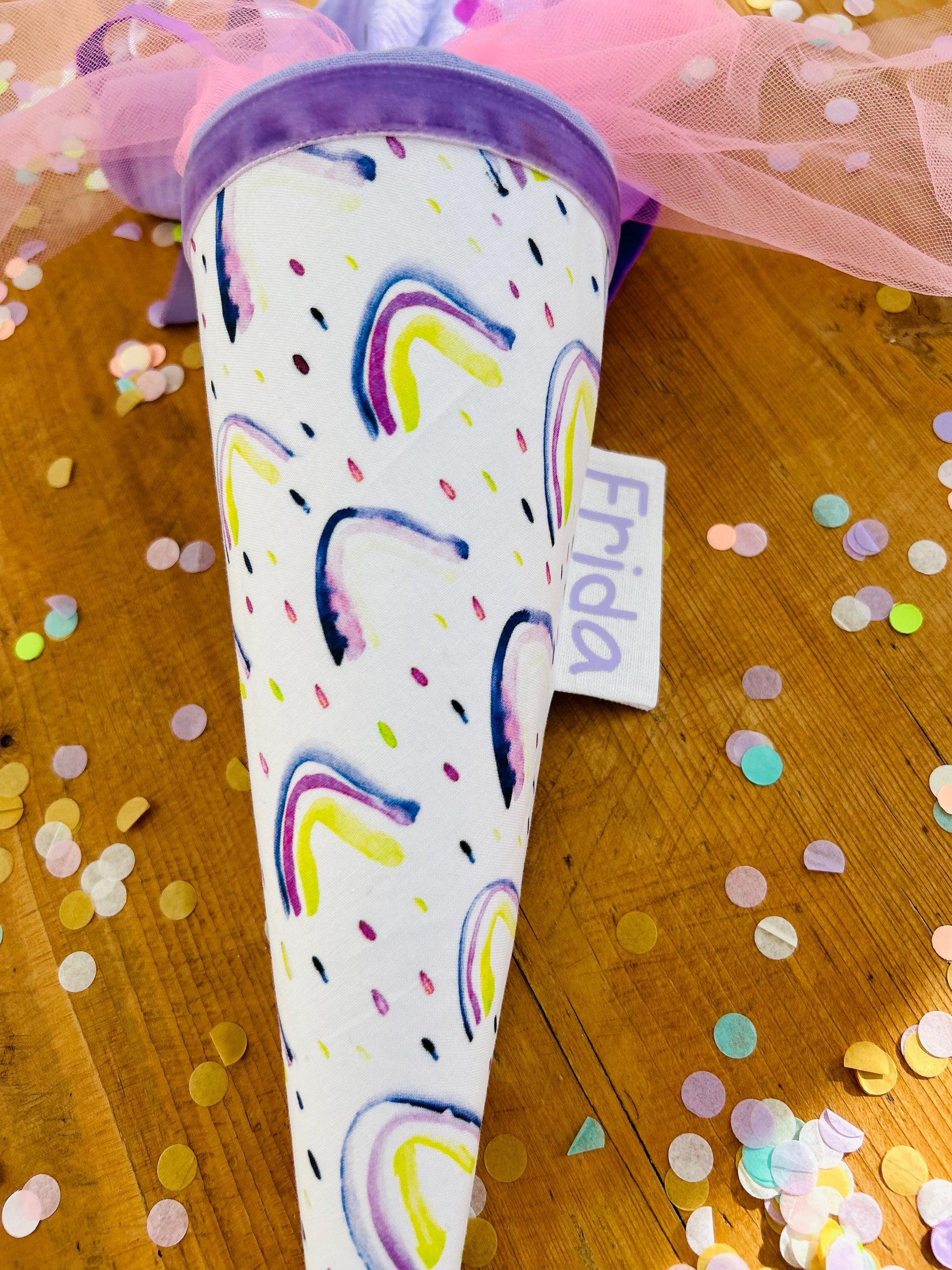 Schultüte Regenbogen, Geschwisterschultüte, Zuckertüte, Trosttüte Schulanfang Einschulung, Kita Start, Schultüte personalisiert, neon