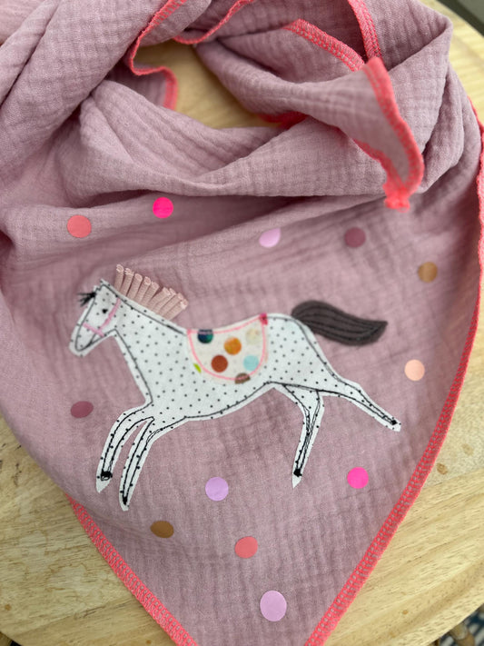 Kinder Halstuch Musselin , Musselintuch, Musselinschal, Tuch Pferd, Musselin rosa, Kindertuch Pferd, Halstuch Kinder, Mussleinschal Kinder