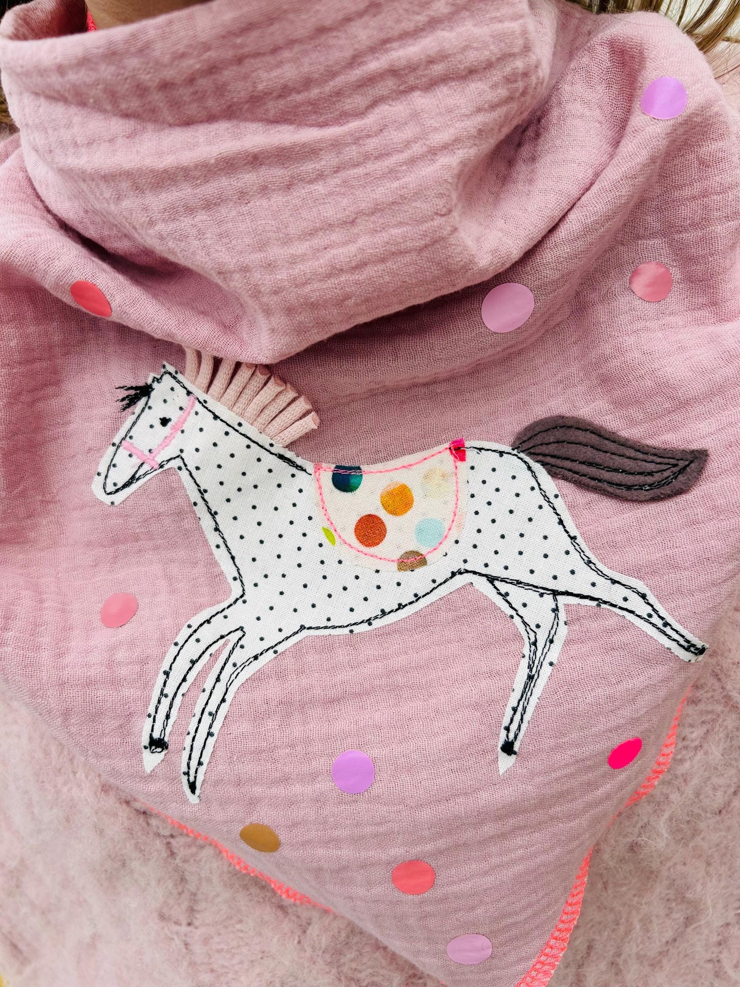 Kinder Halstuch Musselin , Musselintuch, Musselinschal, Tuch Pferd, Musselin rosa, Kindertuch Pferd, Halstuch Kinder, Mussleinschal Kinder
