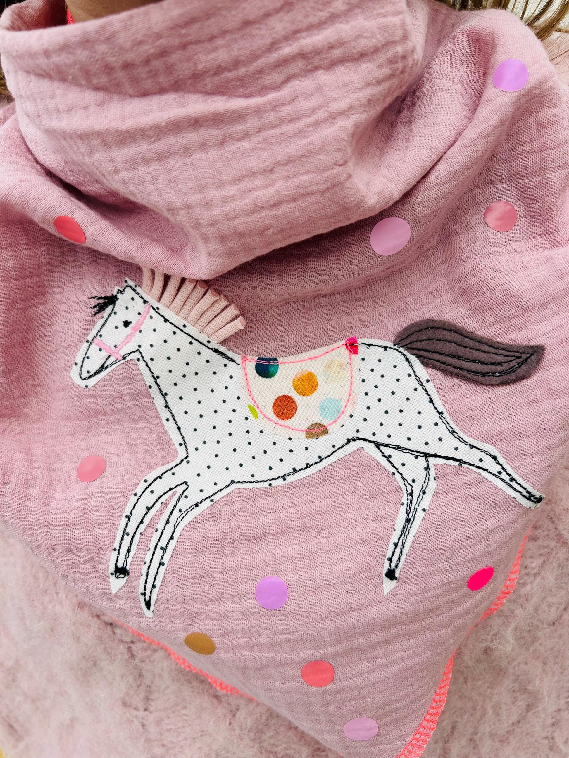 Kinder Halstuch Musselin , Musselintuch, Musselinschal, Tuch Pferd, Musselin rosa, Kindertuch Pferd, Halstuch Kinder, Mussleinschal Kinder