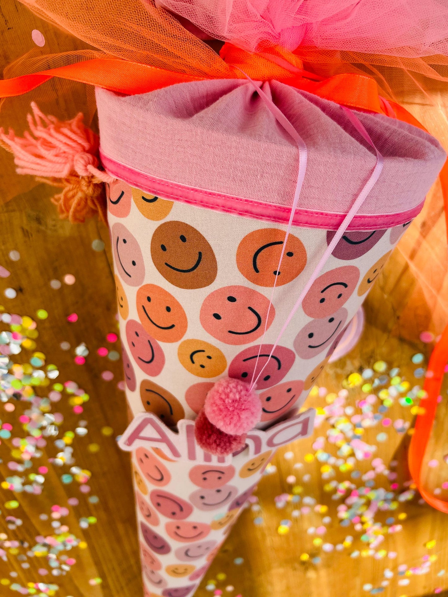 Smiley Schultüte Musselin Schultüte Mädchen Schultüte Smileys, Schultüte Tüll, Schultüte Ergobag, Konfetti, Schultüte personalisiert