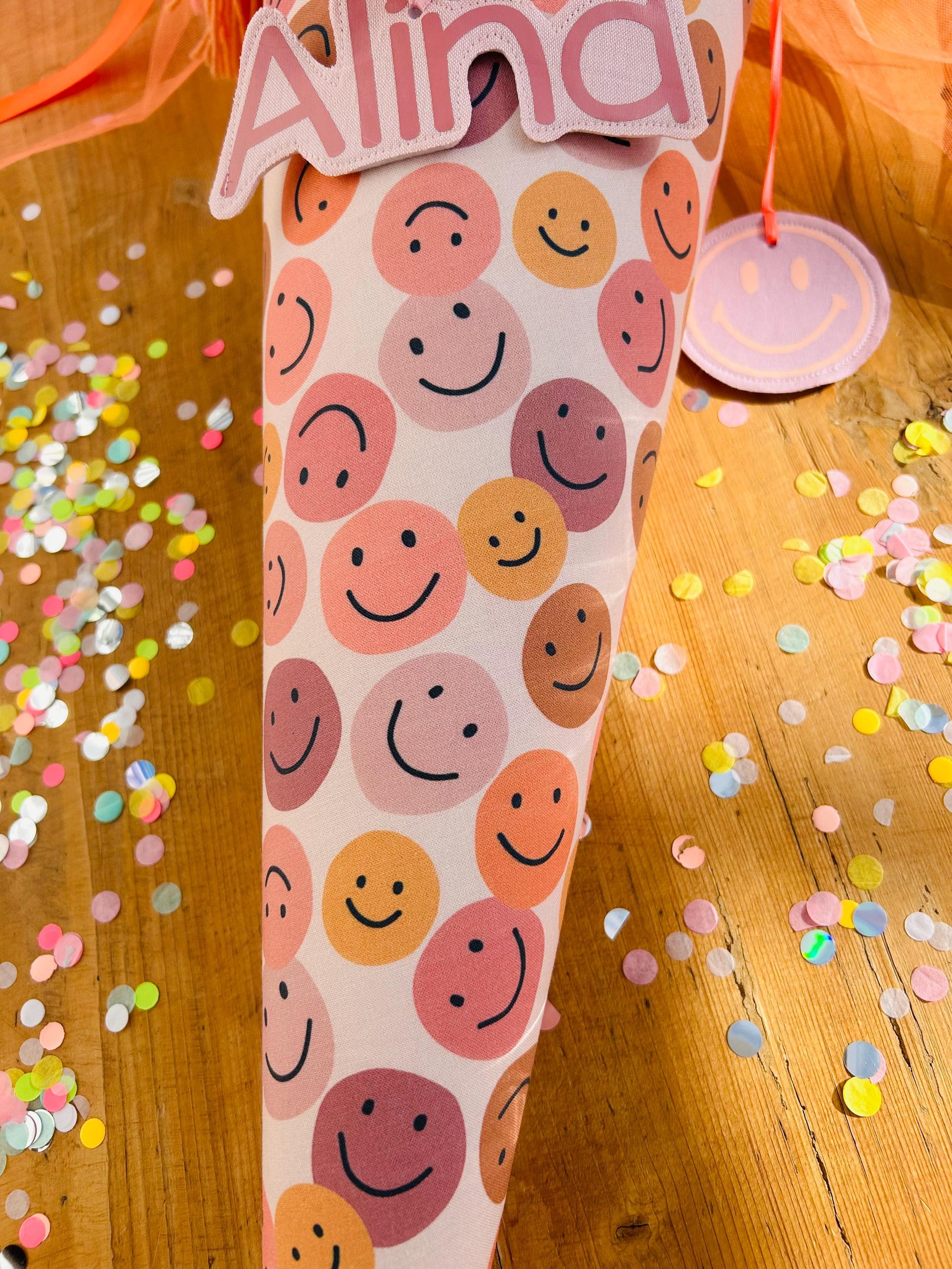 Smiley Schultüte Musselin Schultüte Mädchen Schultüte Smileys, Schultüte Tüll, Schultüte Ergobag, Konfetti, Schultüte personalisiert
