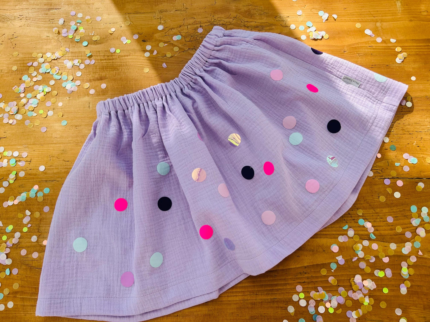 Mädchenrock Musselin, Rock Musselin, Musselinrock,Musselin, Rock Konfetti,Rock bunte Punkte, Konfetti, Glitzerrock, Musselin rosa, altrosa