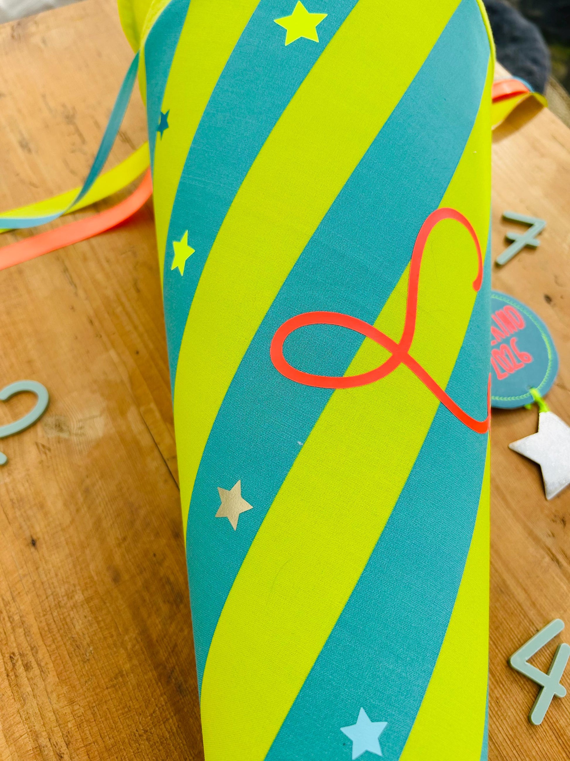 Schultüte Jungs neon, Schultüte Musselin Schultüte Stoff Schultüte Sterne, Schultüte personalisiert, Schultüte Ergobag, Schultüte Streifen