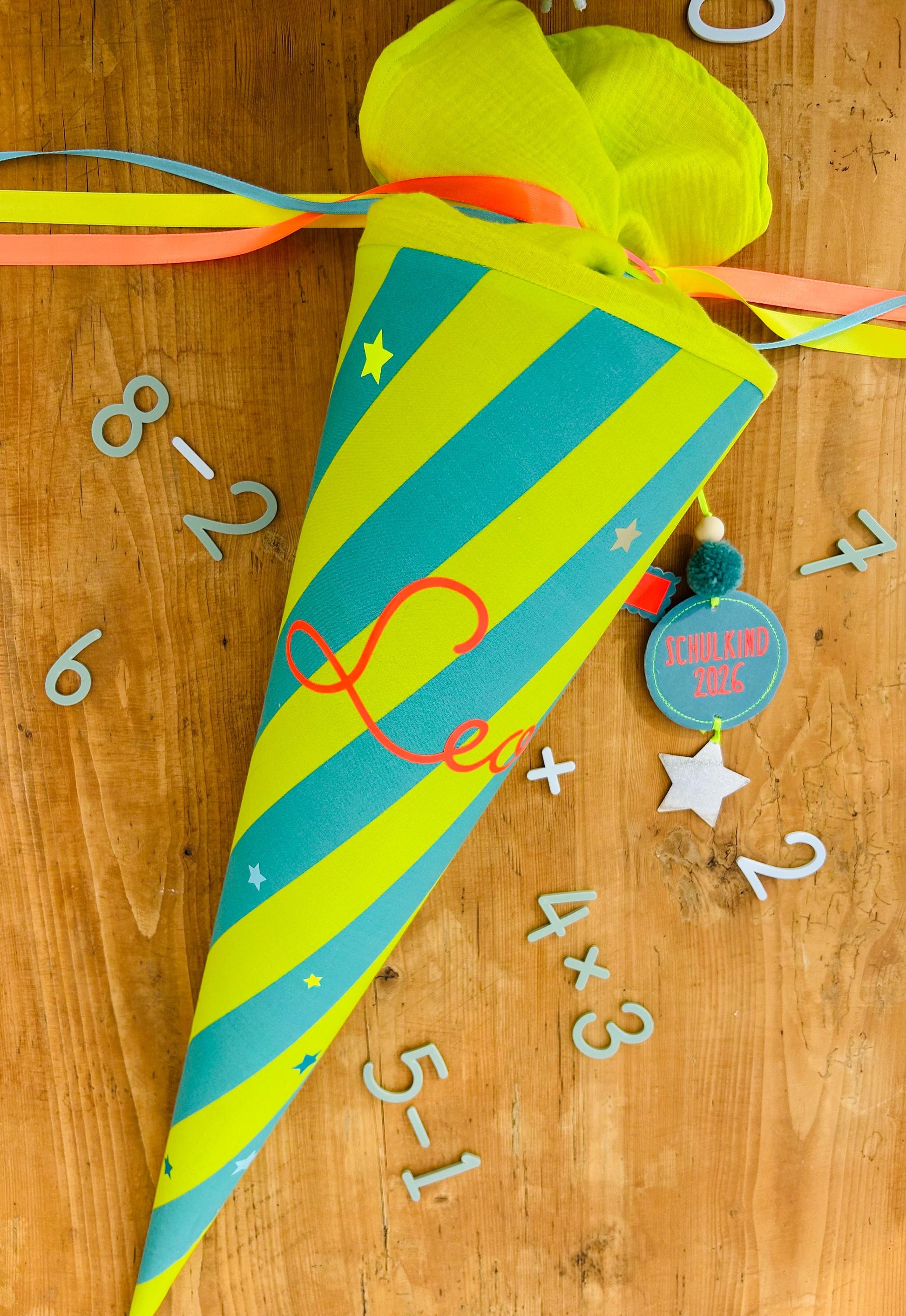 Schultüte Jungs neon, Schultüte Musselin Schultüte Stoff Schultüte Sterne, Schultüte personalisiert, Schultüte Ergobag, Schultüte Streifen