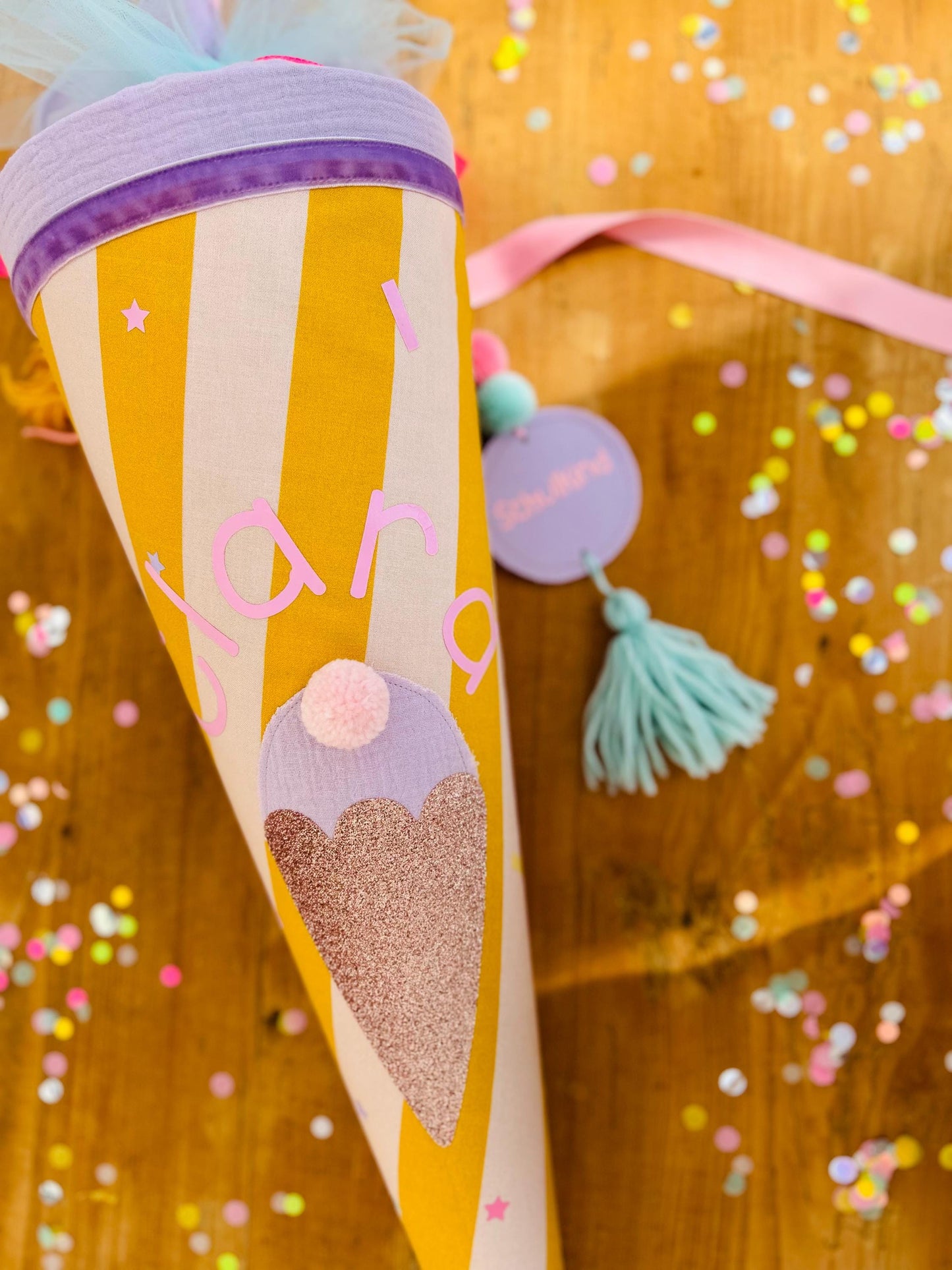 Schultüte Musselin, Schultüte Stoff, Schultüte Mädchen,Schultüte Pferd, Einschulung, Musselinschultüte, Konfetti, Schultüte personalisiert