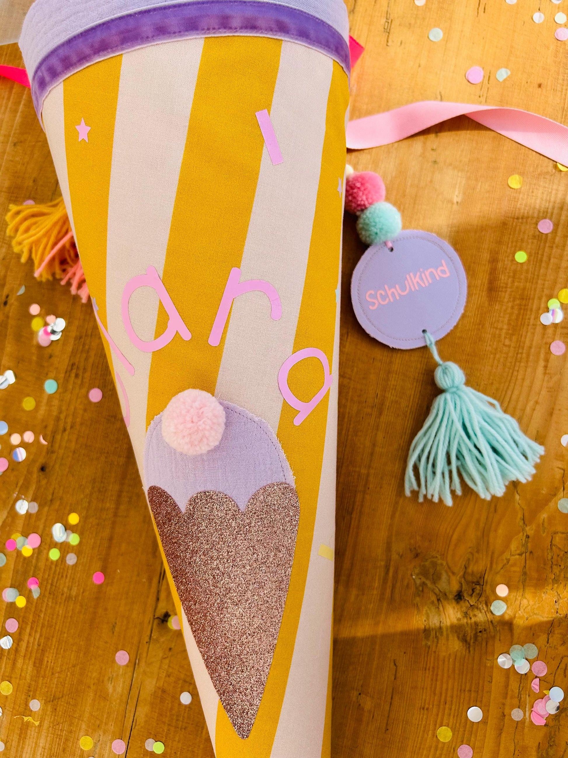 Schultüte Musselin, Schultüte Stoff, Schultüte Mädchen,Schultüte Pferd, Einschulung, Musselinschultüte, Konfetti, Schultüte personalisiert