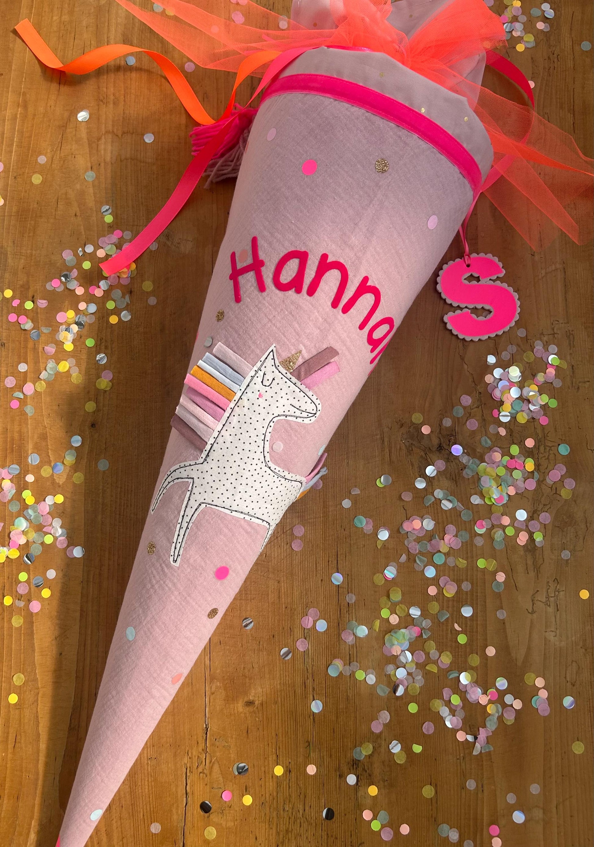 Schultüte Musselin, Schultüte Stoff, Schultüte Mädchen,Schultüte Einhorn, Einschulung, Musselinschultüte,Konfetti, Schultüte personalisiert