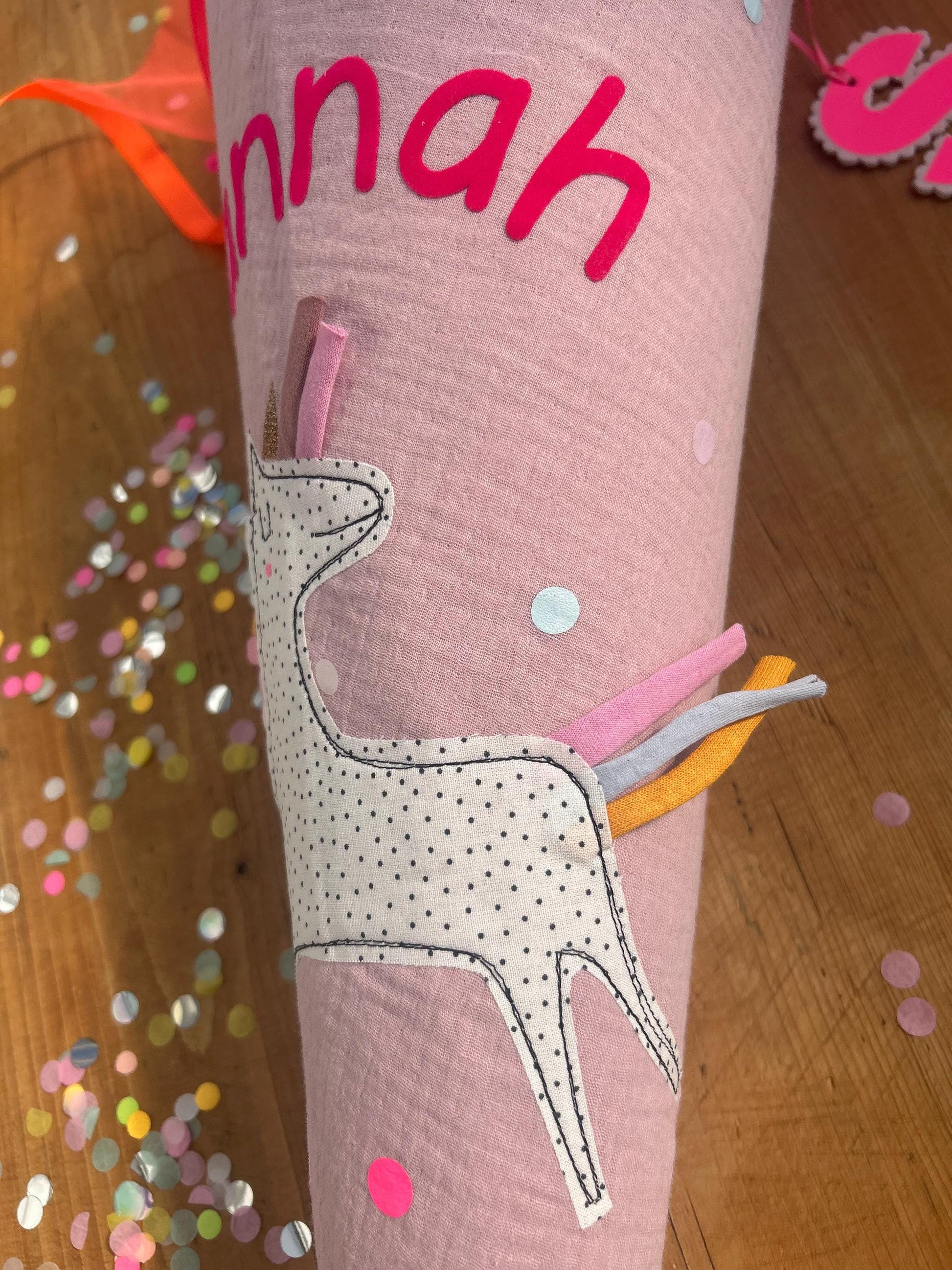 Schultüte Musselin, Schultüte Stoff, Schultüte Mädchen,Schultüte Einhorn, Einschulung, Musselinschultüte,Konfetti, Schultüte personalisiert