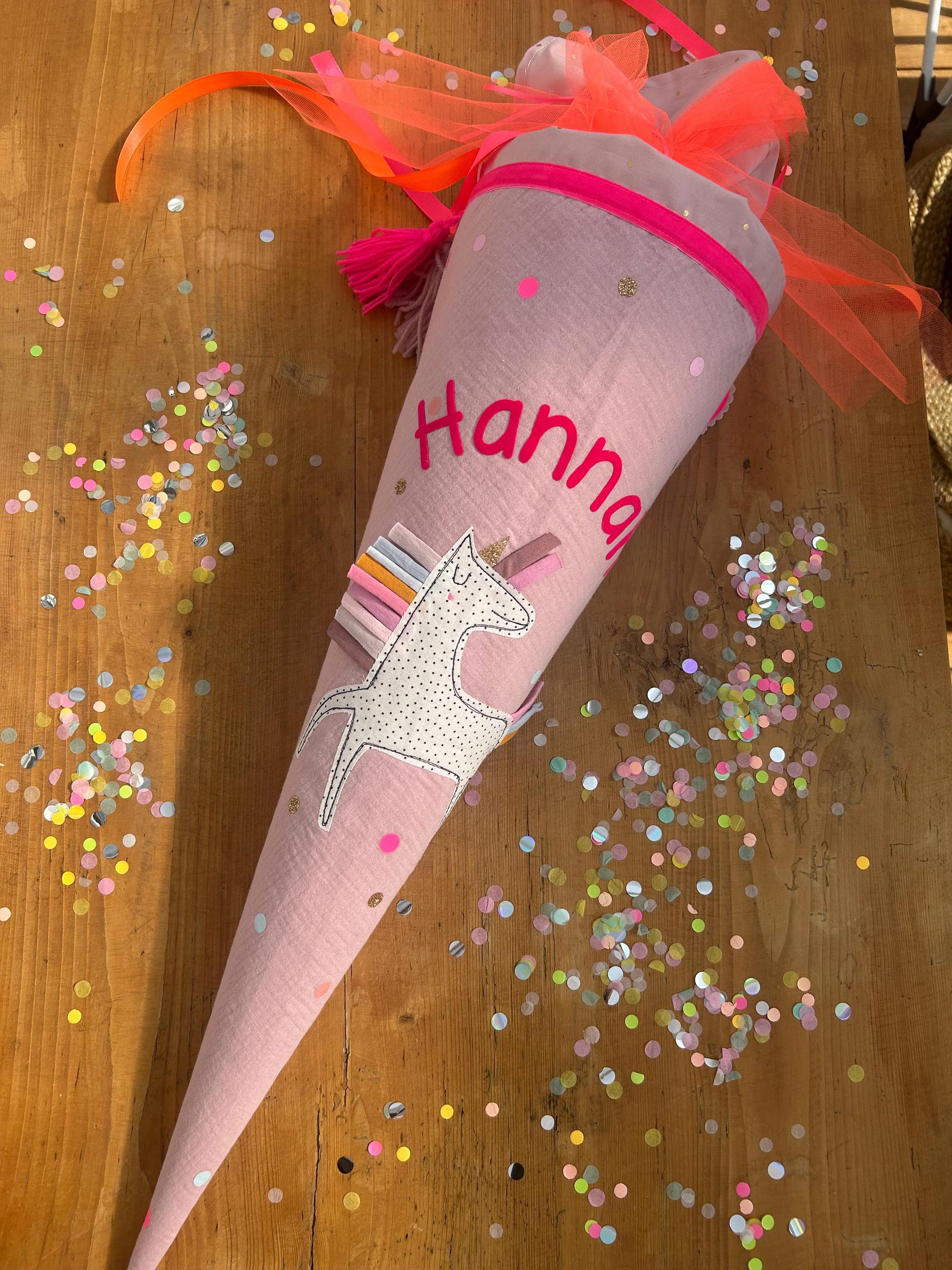 Schultüte Musselin, Schultüte Stoff, Schultüte Mädchen,Schultüte Einhorn, Einschulung, Musselinschultüte,Konfetti, Schultüte personalisiert