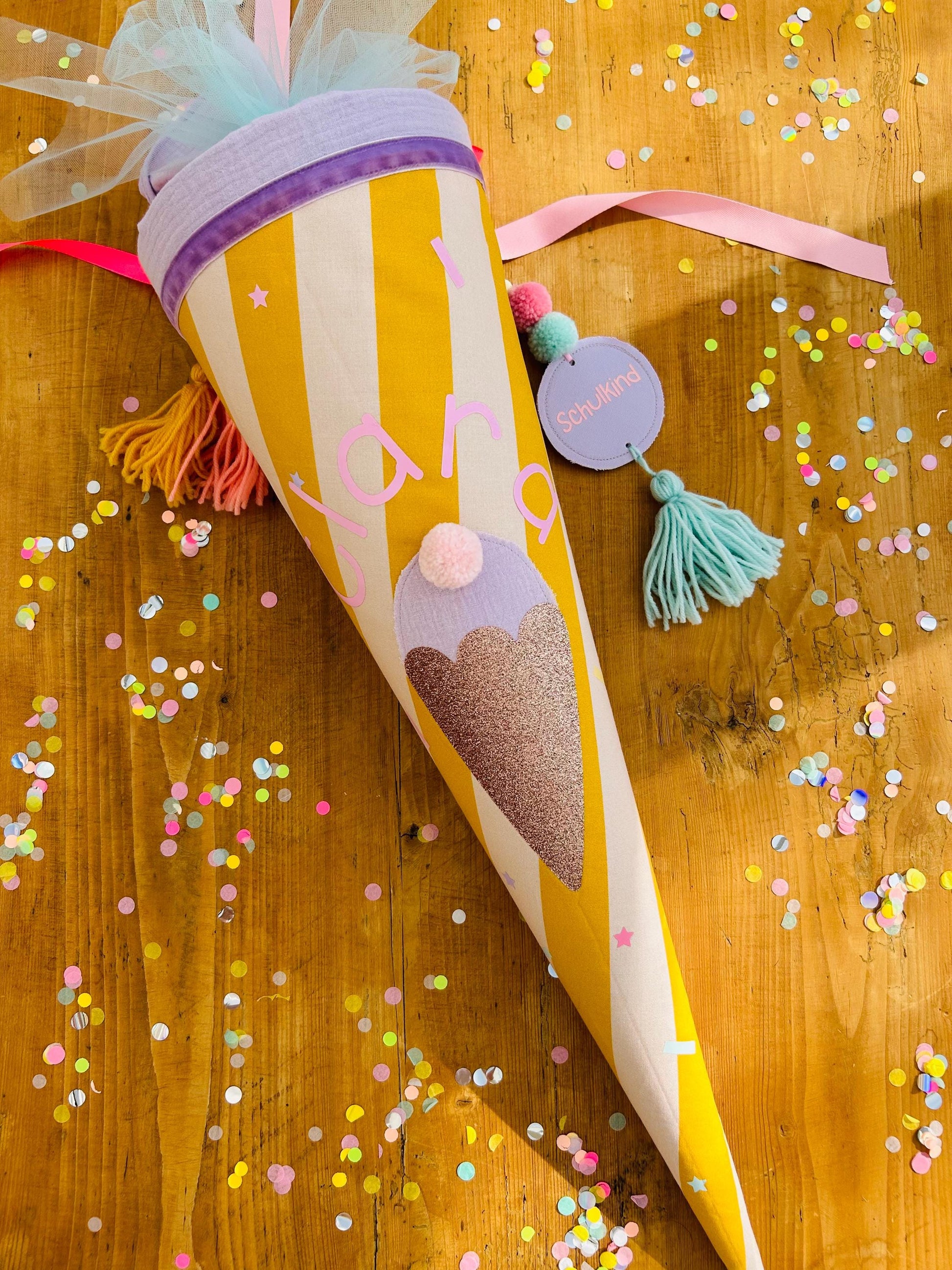 Schultüte Musselin, Schultüte Stoff, Schultüte Mädchen,Schultüte Pferd, Einschulung, Musselinschultüte, Konfetti, Schultüte personalisiert