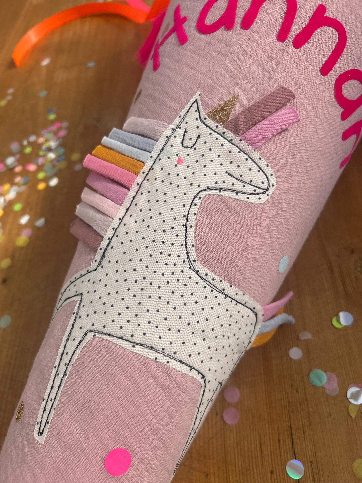 Schultüte Musselin, Schultüte Stoff, Schultüte Mädchen,Schultüte Einhorn, Einschulung, Musselinschultüte,Konfetti, Schultüte personalisiert
