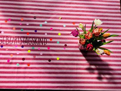 Geburtstagstischdecke, Kindergeburtstag Dekoration, Happy Birthday, Geburtstagstisch, Geburtstagskind,Tischdecke Streifen,bunte Punkte,neon