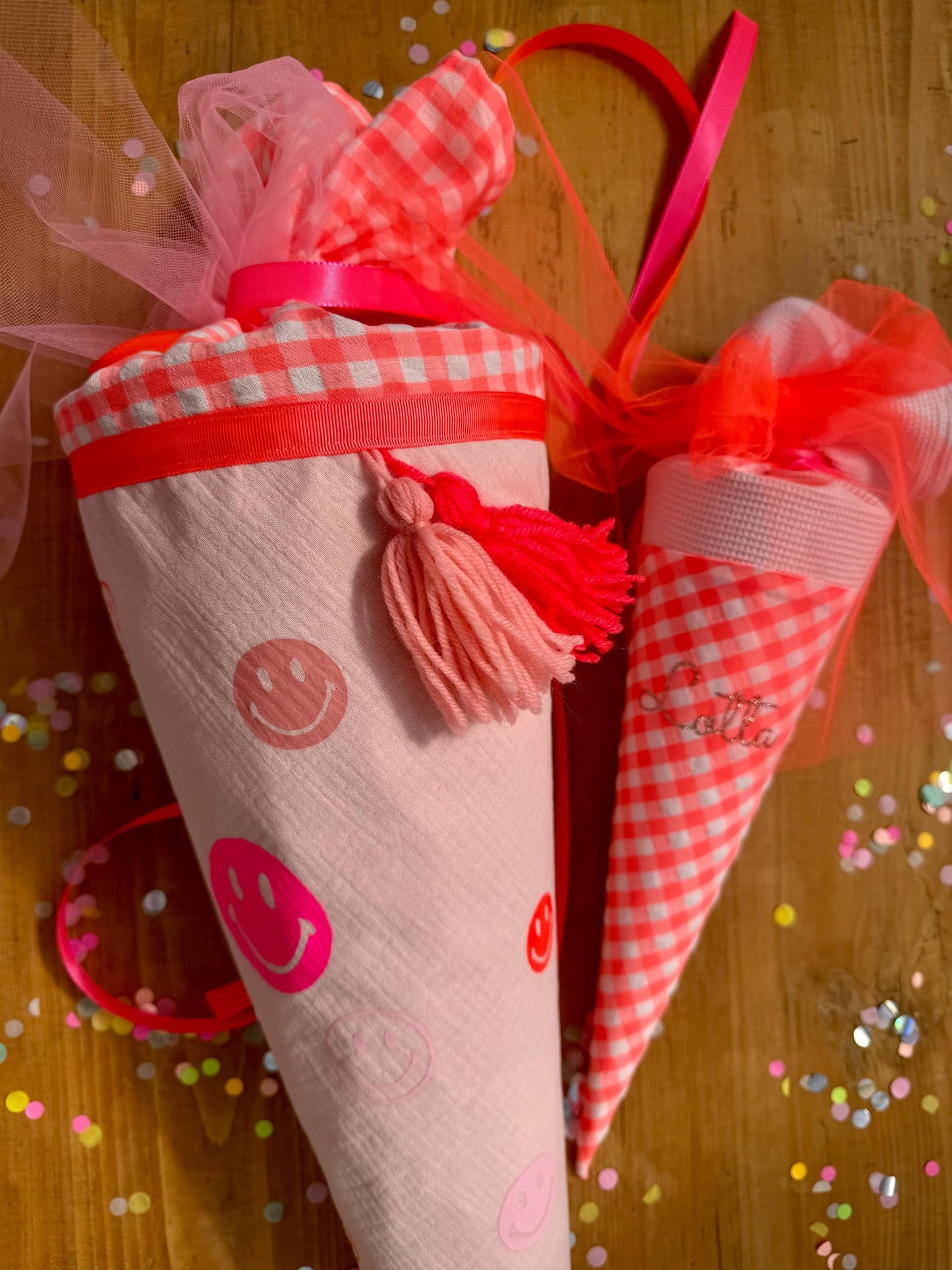 Smiley Schultüte Musselin Schultüte Mädchen Schultüte Smileys, Schultüte Tüll, Schultüte Ergobag, Konfetti, Schultüte personalisiert