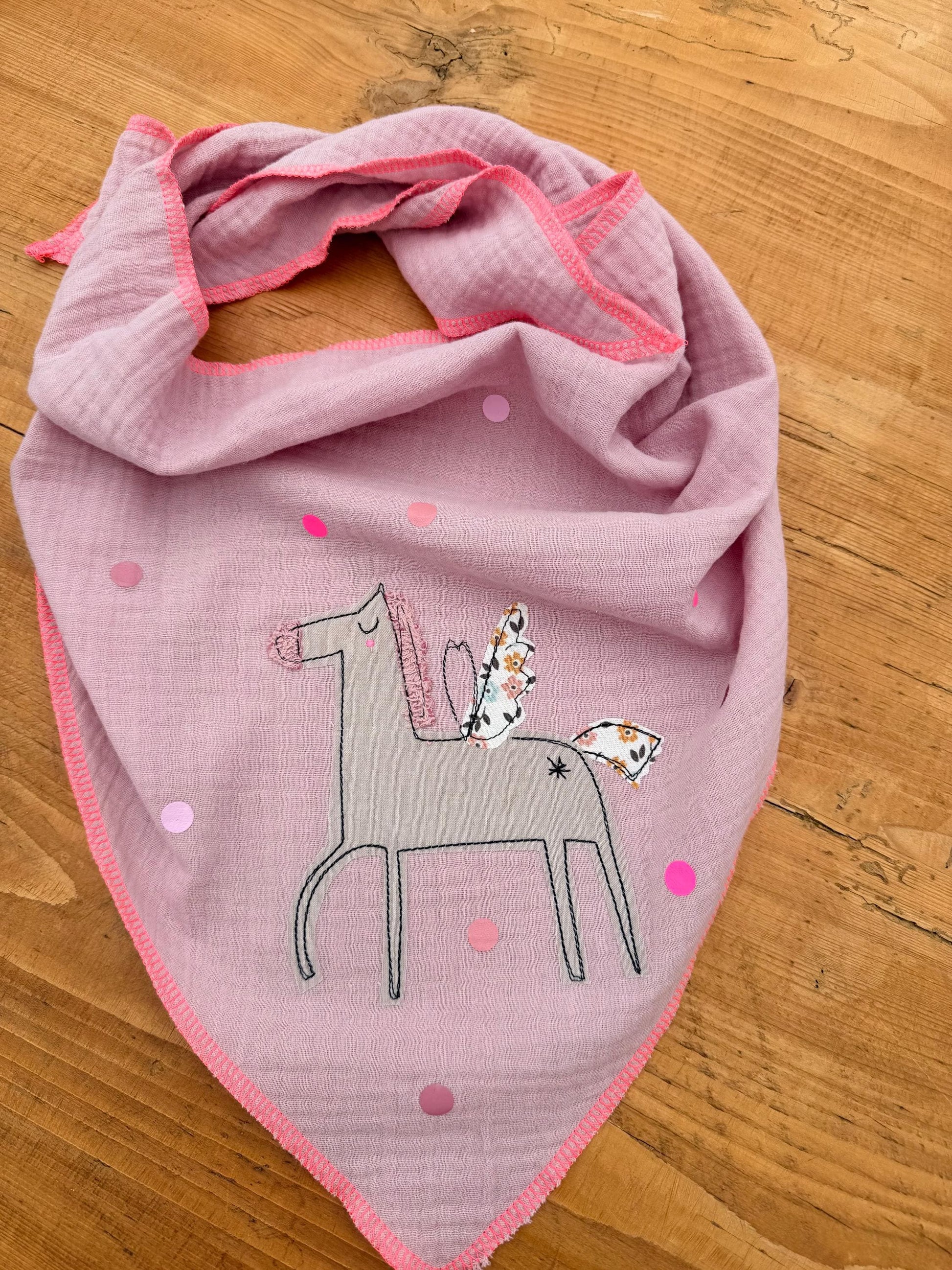 Kinder Halstuch Musselin, Musselintuch Musselinschal Tuch Einhorn, Geschenk, Konfetti, Glitzer, Musselin rosa, Frühling Ostern Dreieckstuch