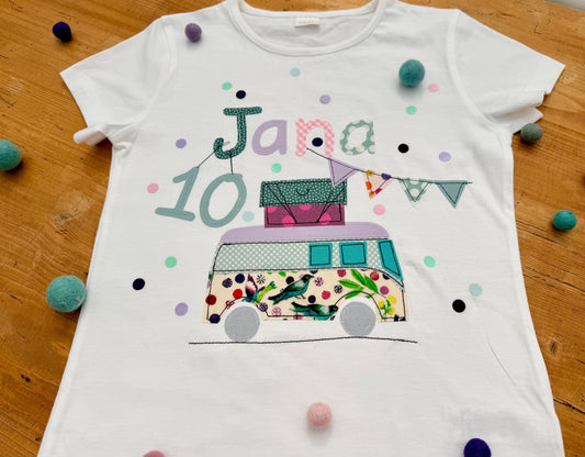 Shirt zum Geburtstag, Geburtstagsshirt für Mädchen, Shirt Camper, Shirt mit Namen, Shirt mit Zahl, Geschenk,neon Kindergeburtstag, Ballerina