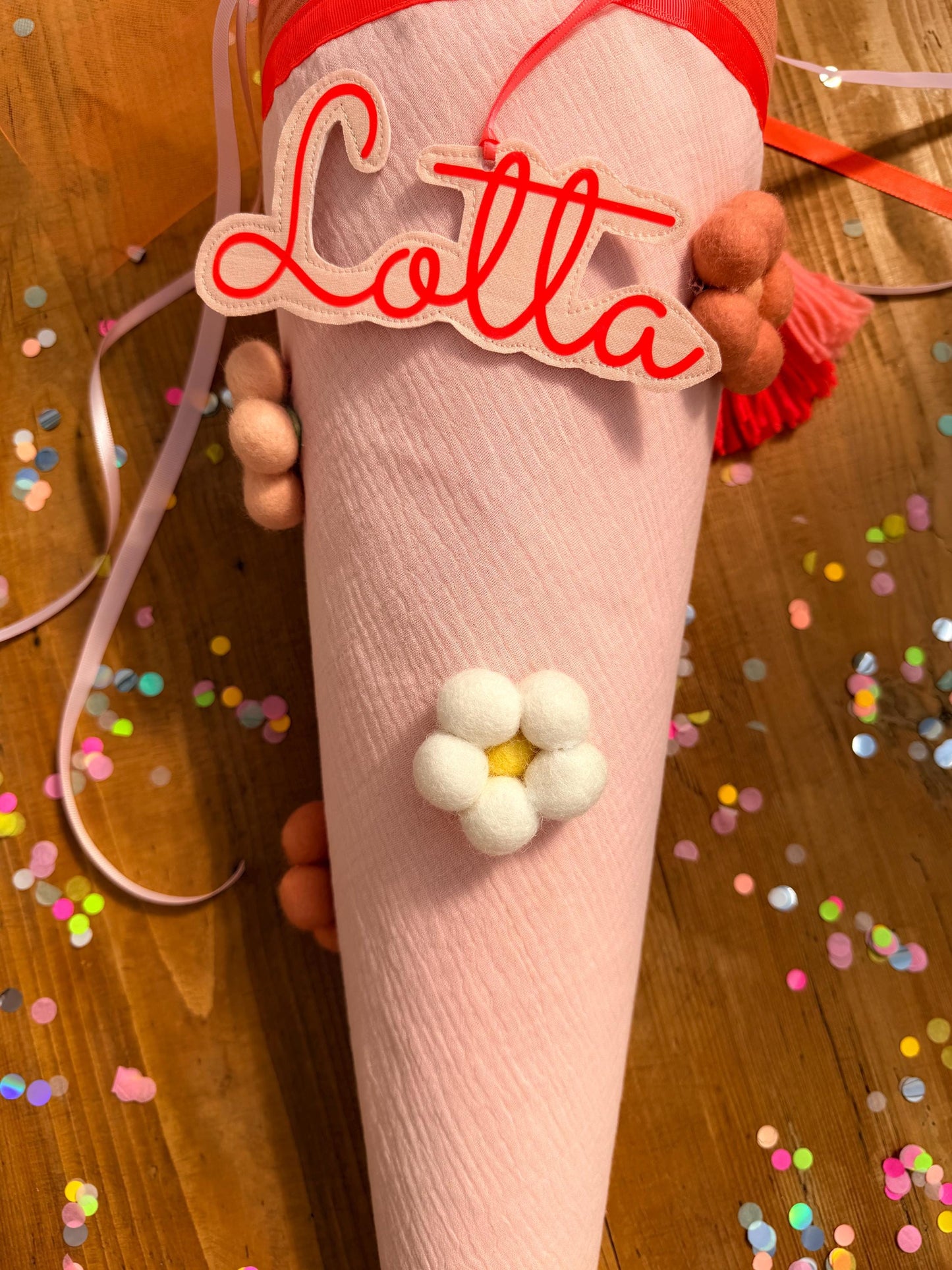 Schultüte Blumen, Musselin Schultüte, Schultüte Mädchen Schultüte personalisiert,Schultüte Tüll,Schultüte Blumen gefilzt, Schultüte rosa