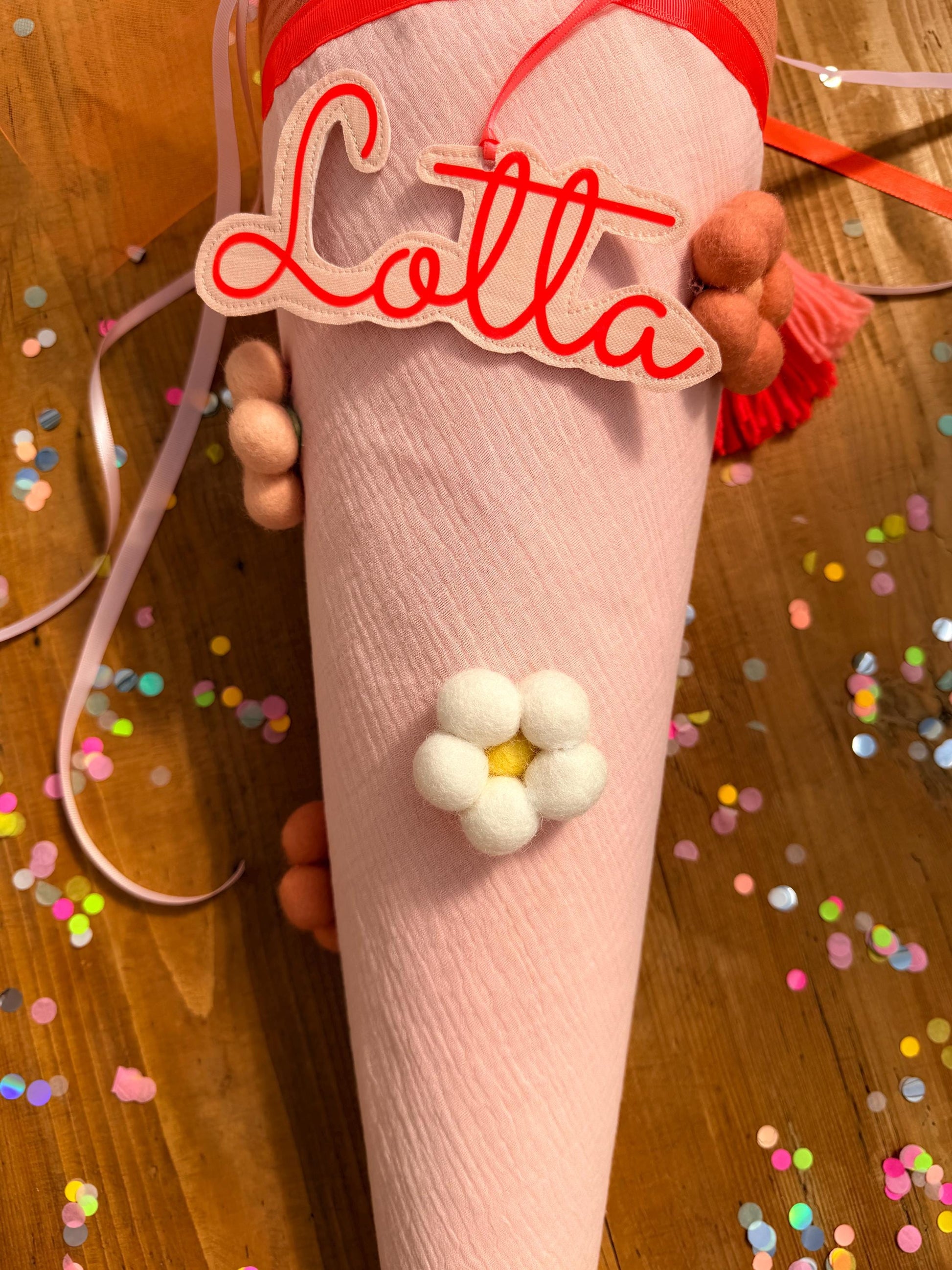 Schultüte Blumen, Musselin Schultüte, Schultüte Mädchen Schultüte personalisiert,Schultüte Tüll,Schultüte Blumen gefilzt, Schultüte rosa