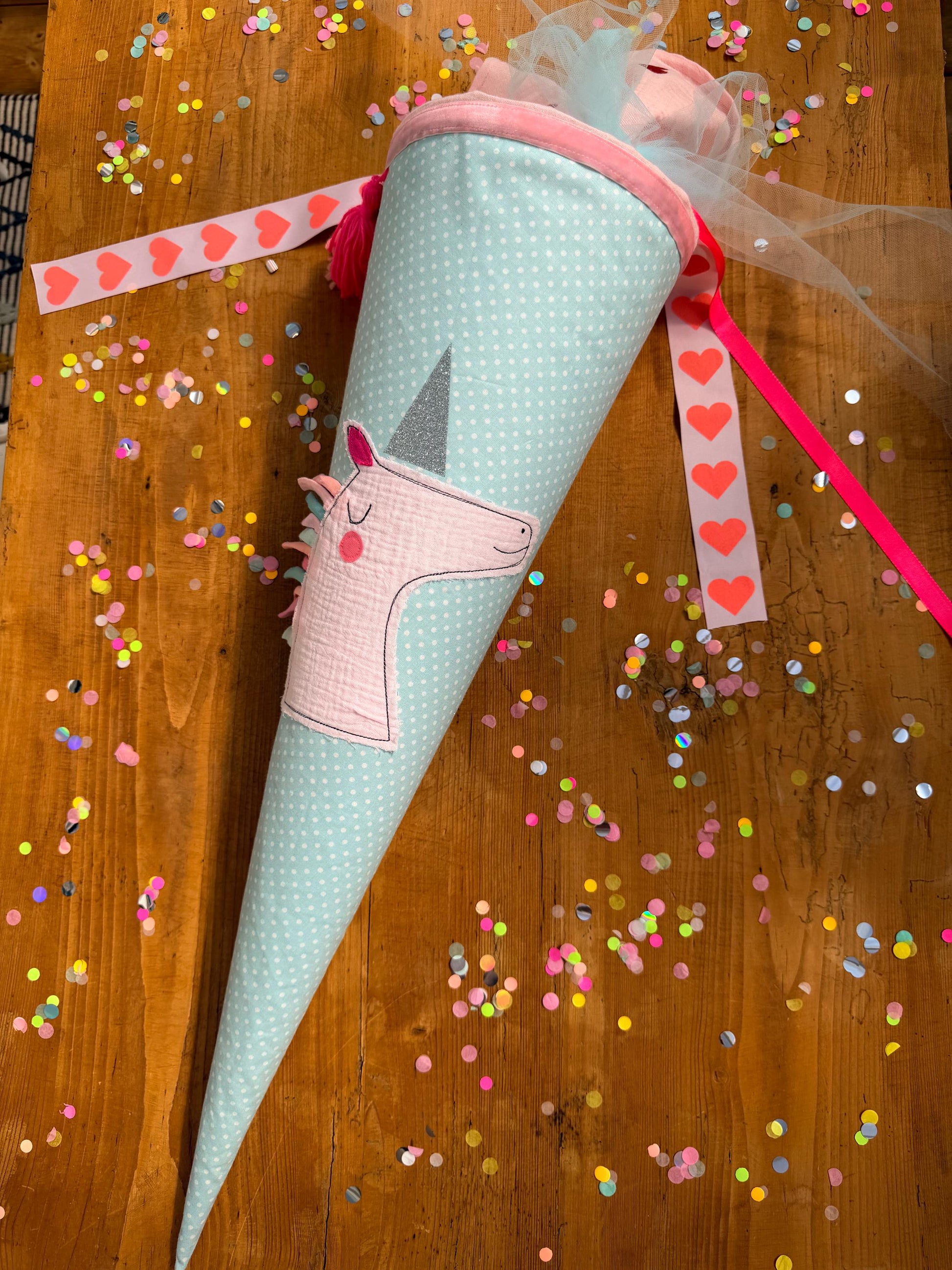 Schultüte Musselin, Schultüte Stoff, Schultüte Mädchen,Schultüte Einhorn, Einschulung, Musselinschultüte, Konfetti, Schultüte personalisiert