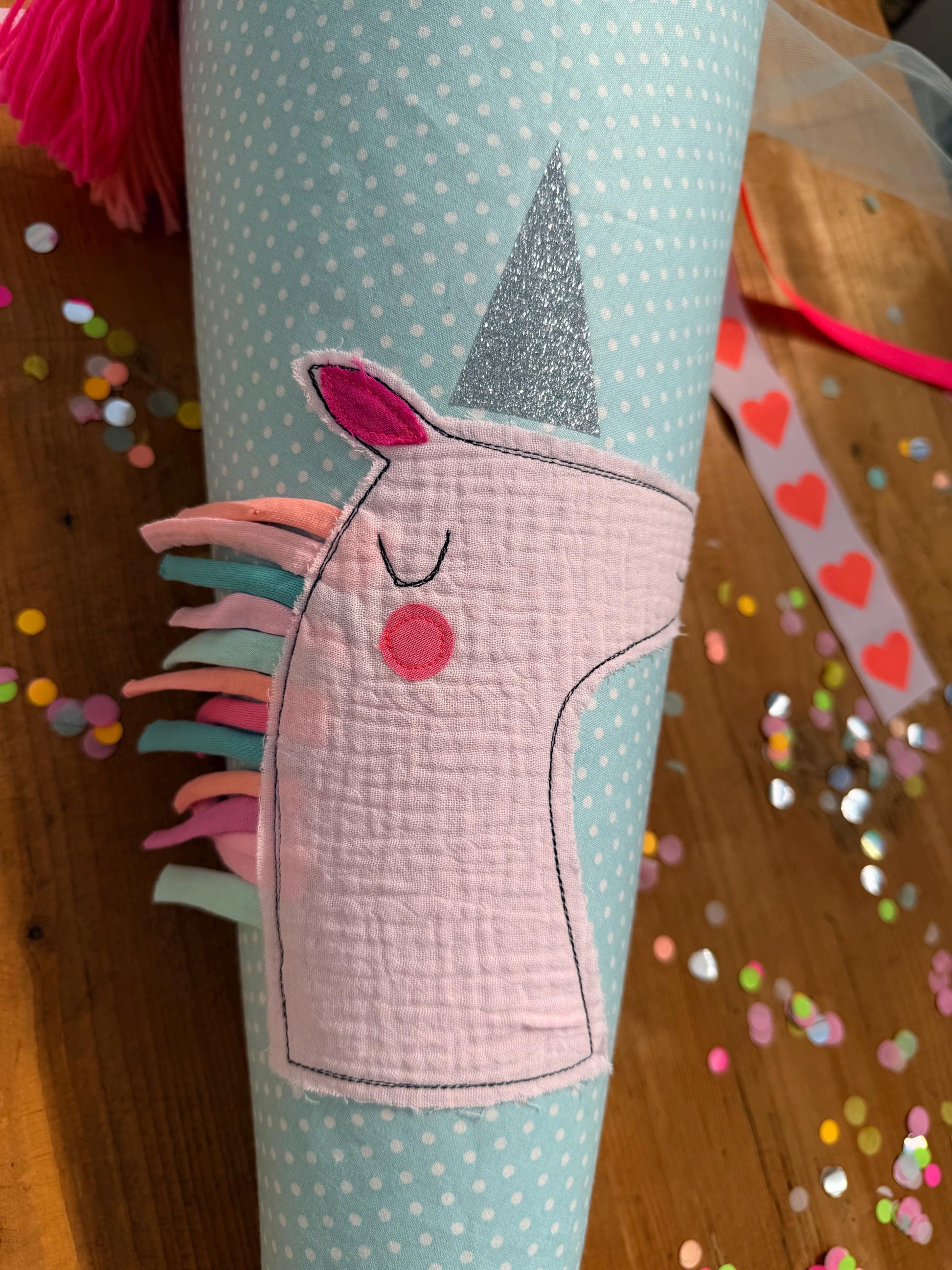 Schultüte Musselin, Schultüte Stoff, Schultüte Mädchen,Schultüte Einhorn, Einschulung, Musselinschultüte, Konfetti, Schultüte personalisiert