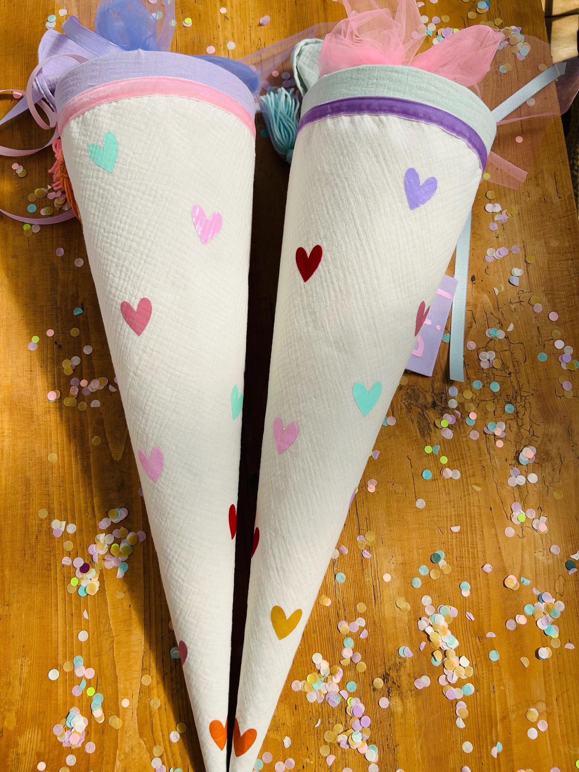 Schultüte Musselin, Schultüte Stoff, Schultüte Mädchen,Schultüte Herzen, Einschulung, Musselinschultüte,Kwio Ranzen Schultüte personalisiert