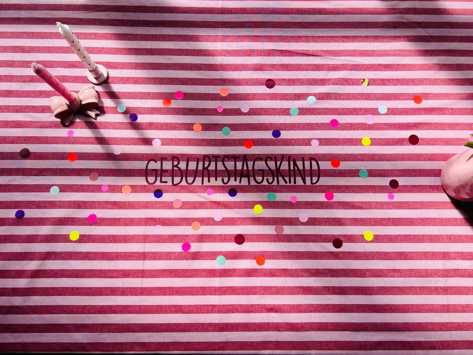 Geburtstagstischdecke, Kindergeburtstag Dekoration, Happy Birthday, Geburtstagstisch, Geburtstagskind,Tischdecke Streifen,bunte Punkte,neon