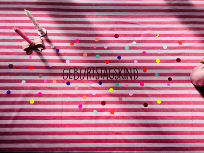 Geburtstagstischdecke, Kindergeburtstag Dekoration, Happy Birthday, Geburtstagstisch, Geburtstagskind,Tischdecke Streifen,bunte Punkte,neon