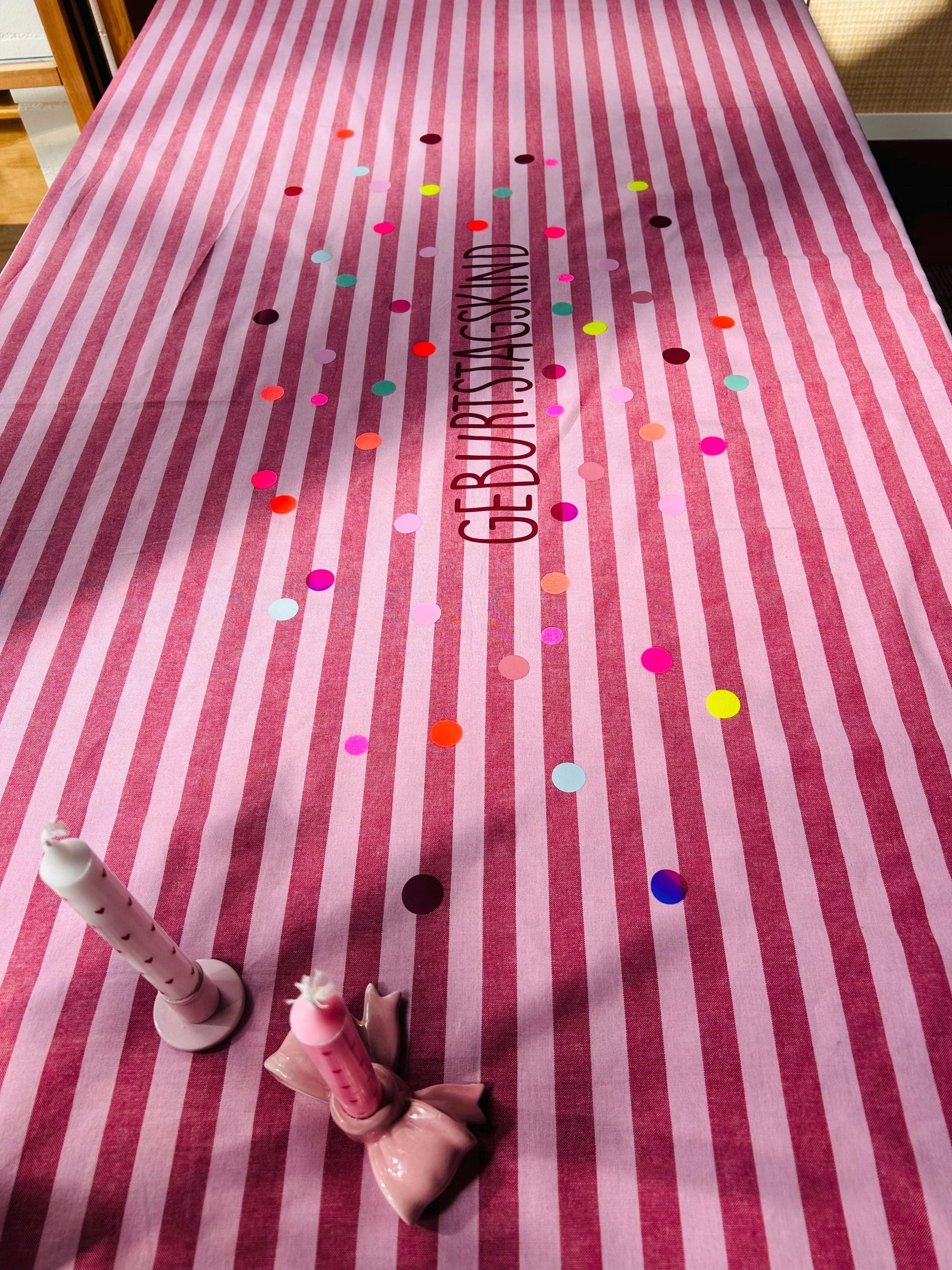 Geburtstagstischdecke, Kindergeburtstag Dekoration, Happy Birthday, Geburtstagstisch, Geburtstagskind,Tischdecke Streifen,bunte Punkte,neon
