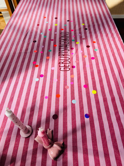 Geburtstagstischdecke, Kindergeburtstag Dekoration, Happy Birthday, Geburtstagstisch, Geburtstagskind,Tischdecke Streifen,bunte Punkte,neon