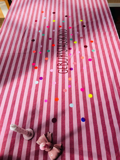 Geburtstagstischdecke, Kindergeburtstag Dekoration, Happy Birthday, Geburtstagstisch, Geburtstagskind,Tischdecke Streifen,bunte Punkte,neon