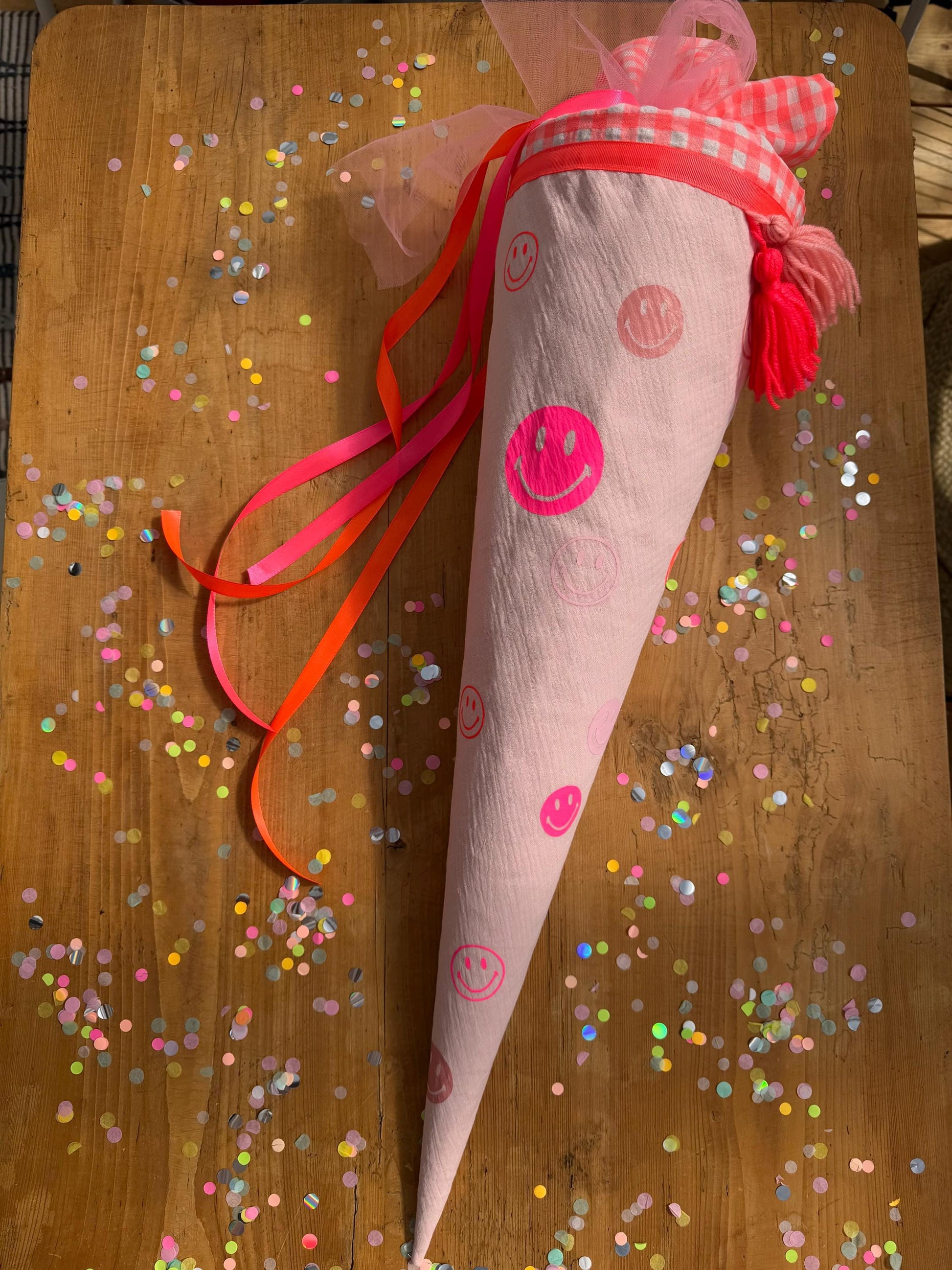Smiley Schultüte Musselin Schultüte Mädchen Schultüte Smileys, Schultüte Tüll, Schultüte Ergobag, Konfetti, Schultüte personalisiert