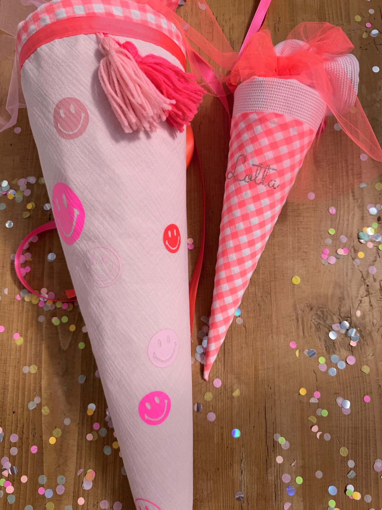 Smiley Schultüte Musselin Schultüte Mädchen Schultüte Smileys, Schultüte Tüll, Schultüte Ergobag, Konfetti, Schultüte personalisiert