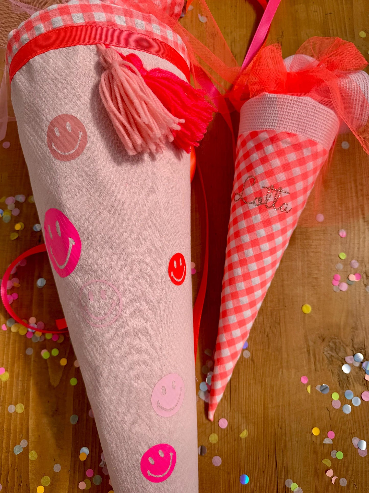 Smiley Schultüte Musselin Schultüte Mädchen Schultüte Smileys, Schultüte Tüll, Schultüte Ergobag, Konfetti, Schultüte personalisiert