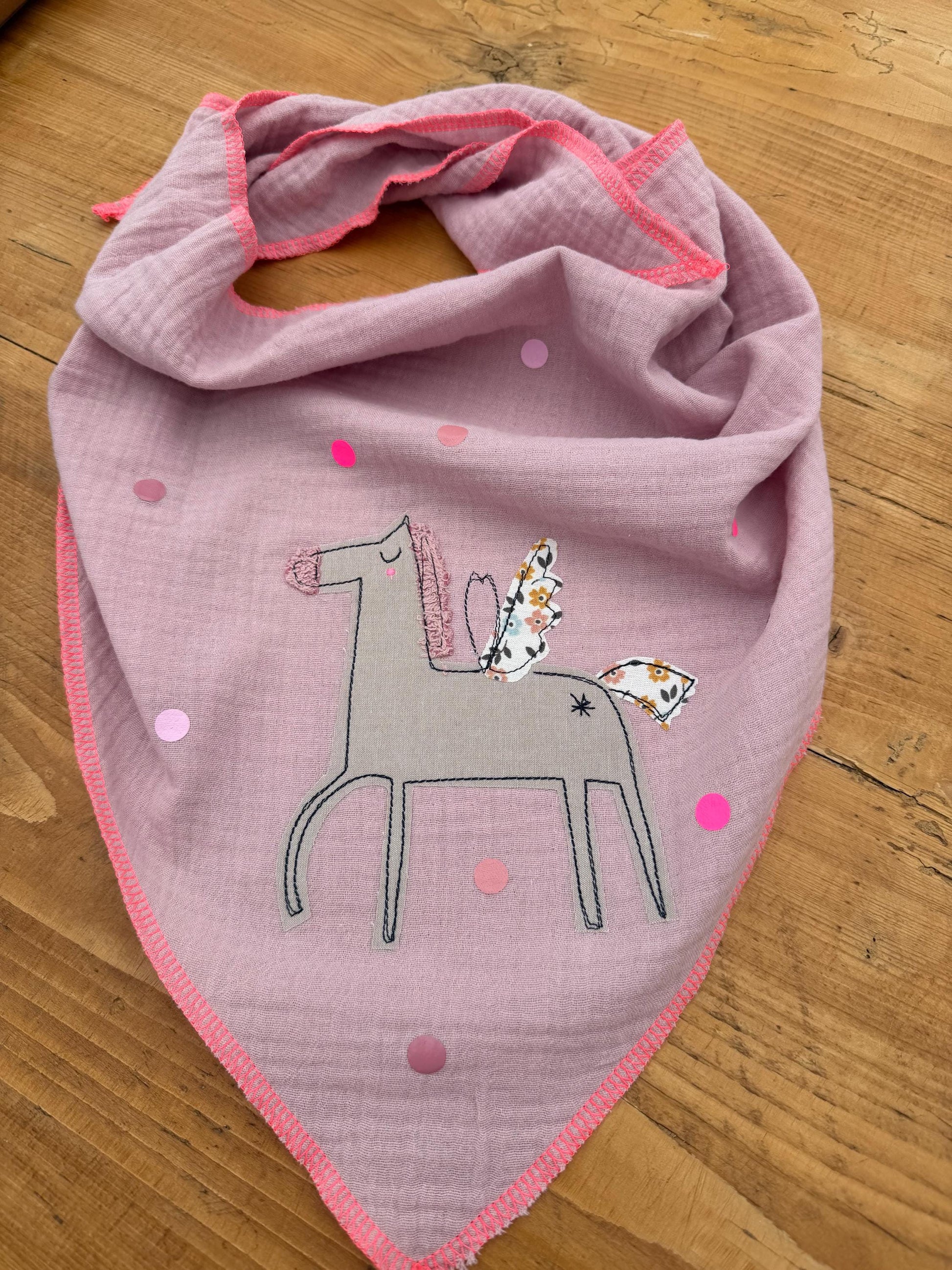 Kinder Halstuch Musselin, Musselintuch Musselinschal Tuch Einhorn, Geschenk, Konfetti, Glitzer, Musselin rosa, Frühling Ostern Dreieckstuch