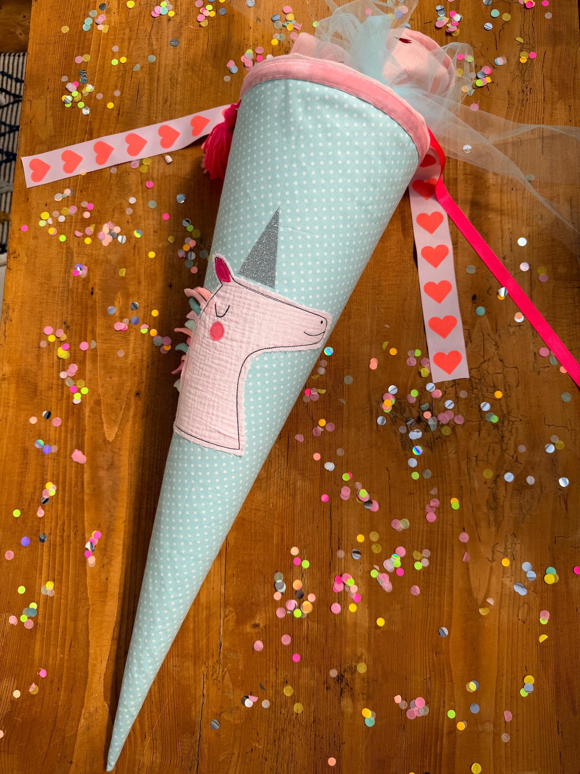 Schultüte Musselin, Schultüte Stoff, Schultüte Mädchen,Schultüte Einhorn, Einschulung, Musselinschultüte, Konfetti, Schultüte personalisiert