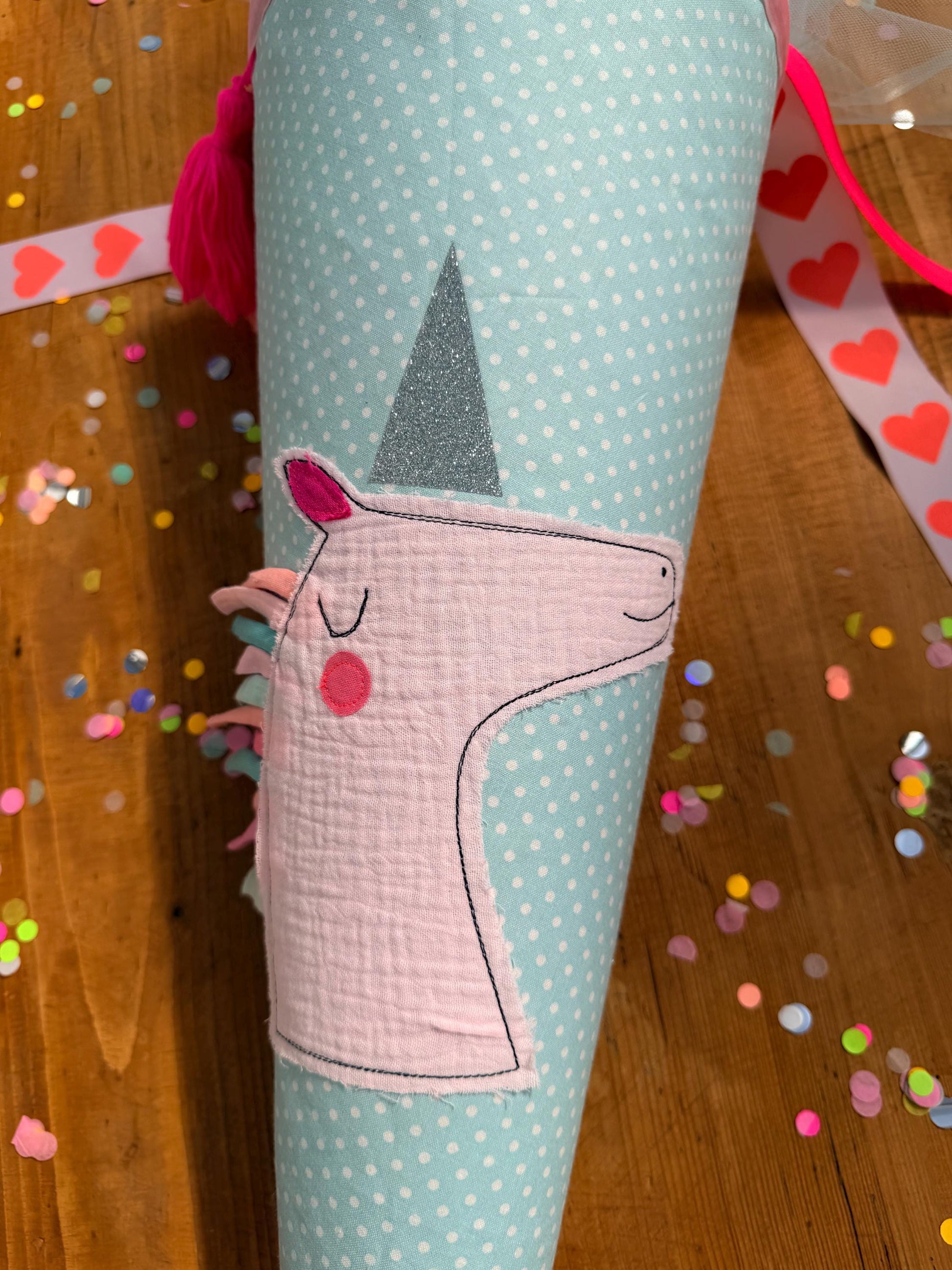 Schultüte Musselin, Schultüte Stoff, Schultüte Mädchen,Schultüte Einhorn, Einschulung, Musselinschultüte, Konfetti, Schultüte personalisiert