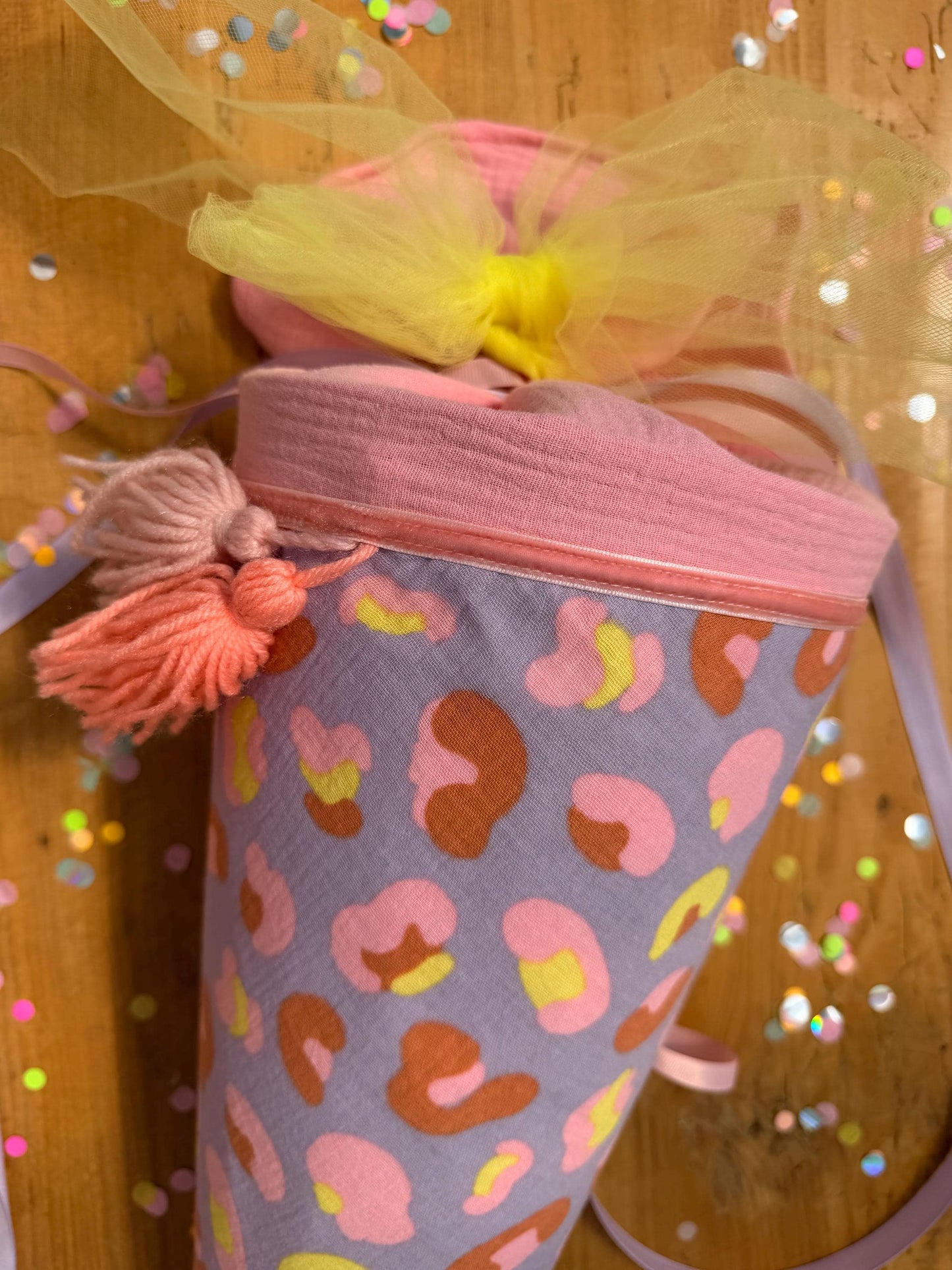 Schultüte Musselin, Schultüte Stoff, Schultüte Mädchen,Schultüte Leo, Musselinschultüte Leoprint, Kwio Ranzen Schultüte personalisiert, rosa