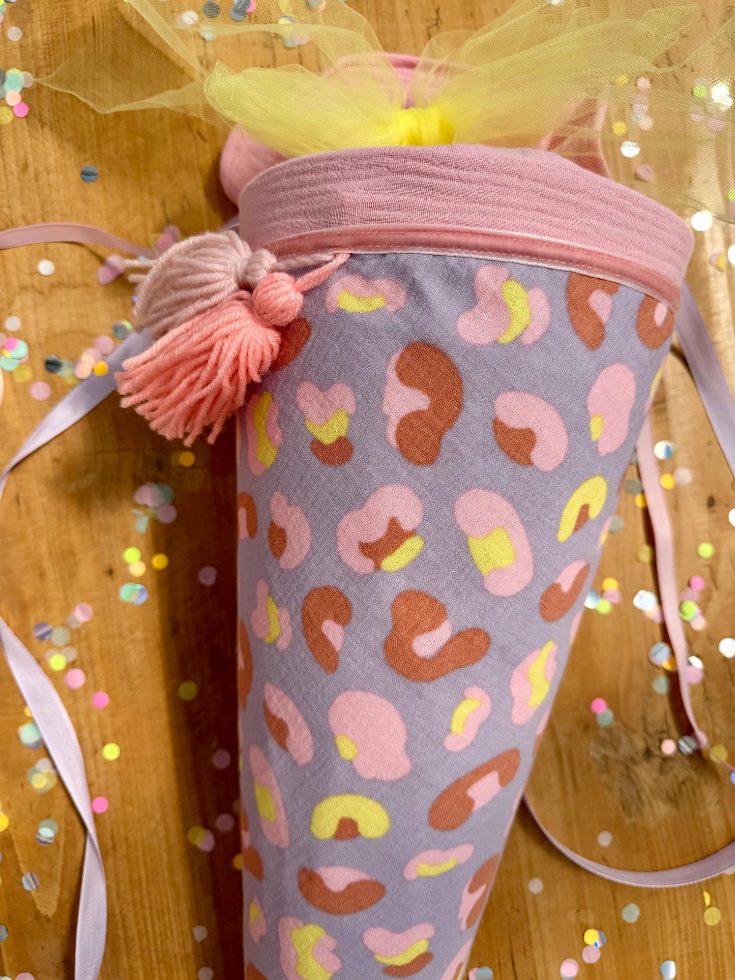 Schultüte Musselin, Schultüte Stoff, Schultüte Mädchen,Schultüte Leo, Musselinschultüte Leoprint, Kwio Ranzen Schultüte personalisiert, rosa