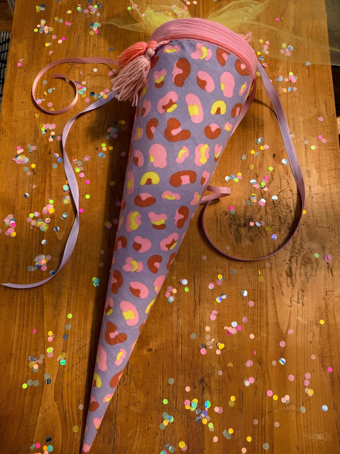 Schultüte Musselin, Schultüte Stoff, Schultüte Mädchen,Schultüte Leo, Musselinschultüte Leoprint, Kwio Ranzen Schultüte personalisiert, rosa