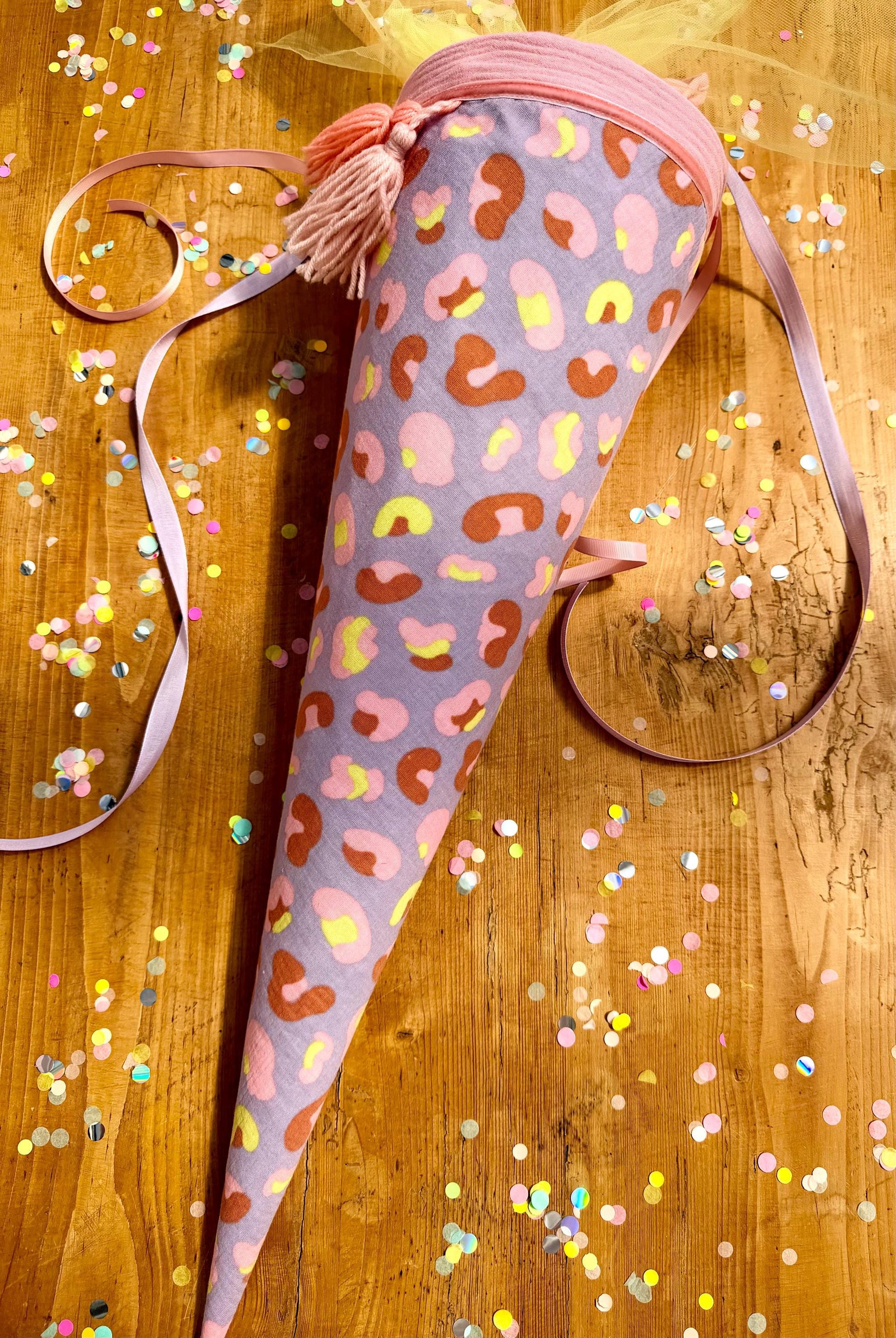 Schultüte Musselin, Schultüte Stoff, Schultüte Mädchen,Schultüte Leo, Musselinschultüte Leoprint, Kwio Ranzen Schultüte personalisiert, rosa