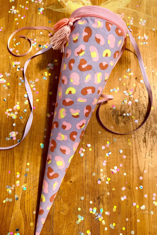 Schultüte Musselin, Schultüte Stoff, Schultüte Mädchen,Schultüte Leo, Musselinschultüte Leoprint, Kwio Ranzen Schultüte personalisiert, rosa