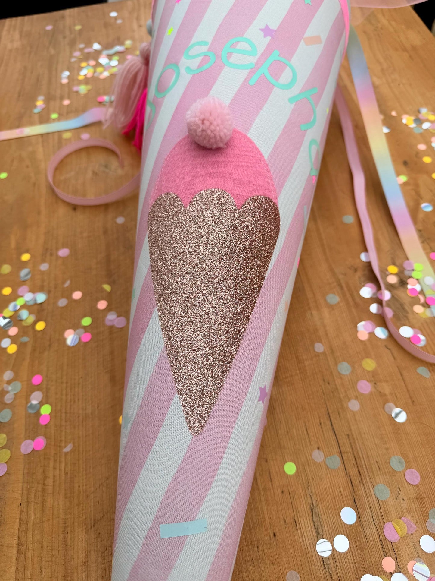 Schultüte Musselin, Schultüte Stoff, Schultüte Mädchen,Schultüte Eis , Einschulung, Musselinschultüte, Konfetti, Schultüte personalisiert