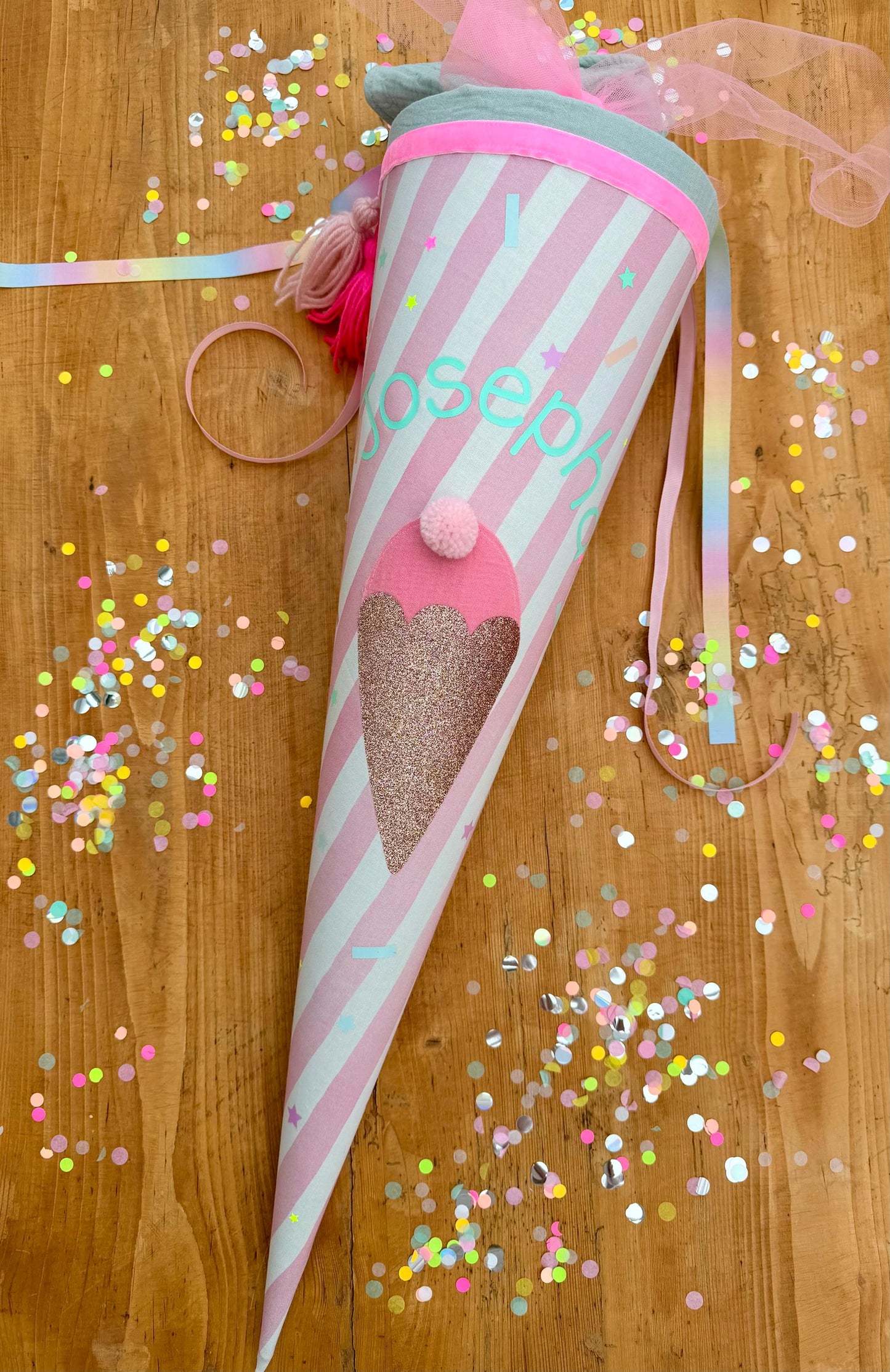 Schultüte Musselin, Schultüte Stoff, Schultüte Mädchen,Schultüte Eis , Einschulung, Musselinschultüte, Konfetti, Schultüte personalisiert